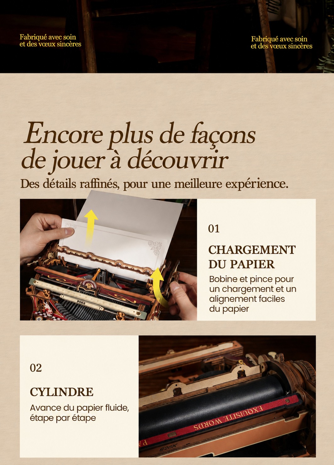 ROKR Machine a ecrire mecanique LK703C - kit modele 3D en bois, version magique, visuel de detail 13