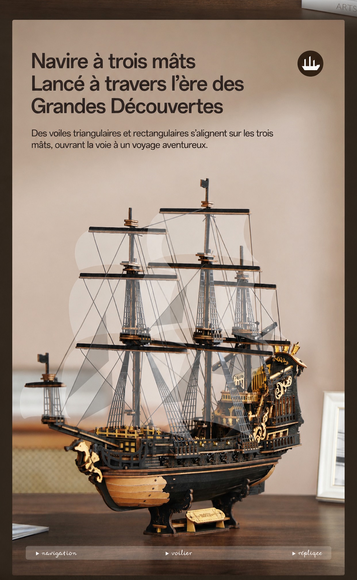 ROKR The Seahorse Barque - puzzle 3D en bois MCB02, visuel de detail 2
