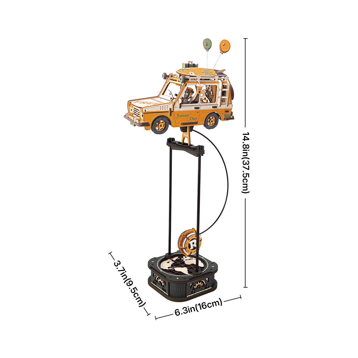 Graphique de taille ROKR Road Tripper MCD03 montrant l'ornement de véhicule oscillant de bureau