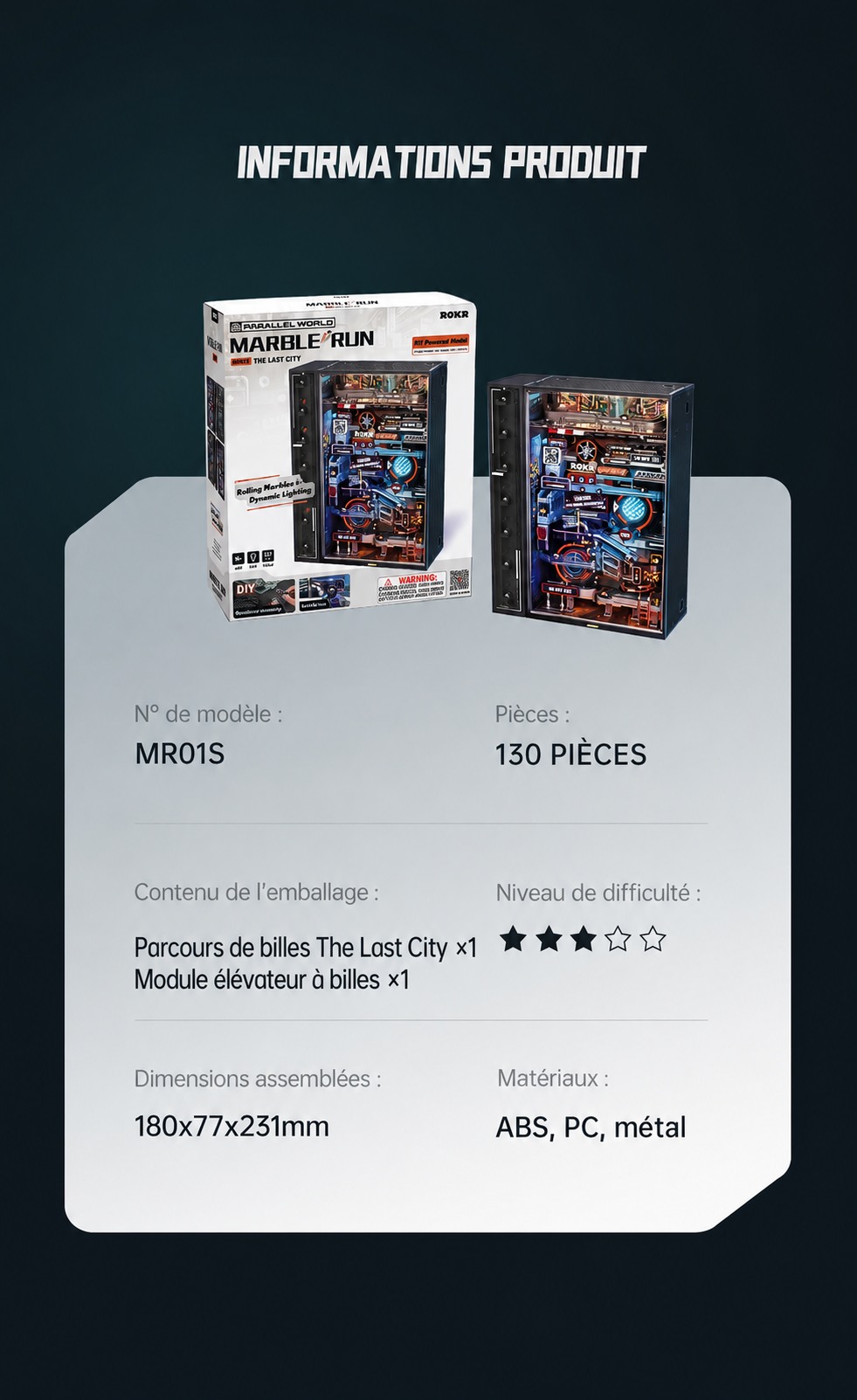 ROKR The Last City - circuit de billes mecanique puzzle 3D MR01S, visuel de detail 11