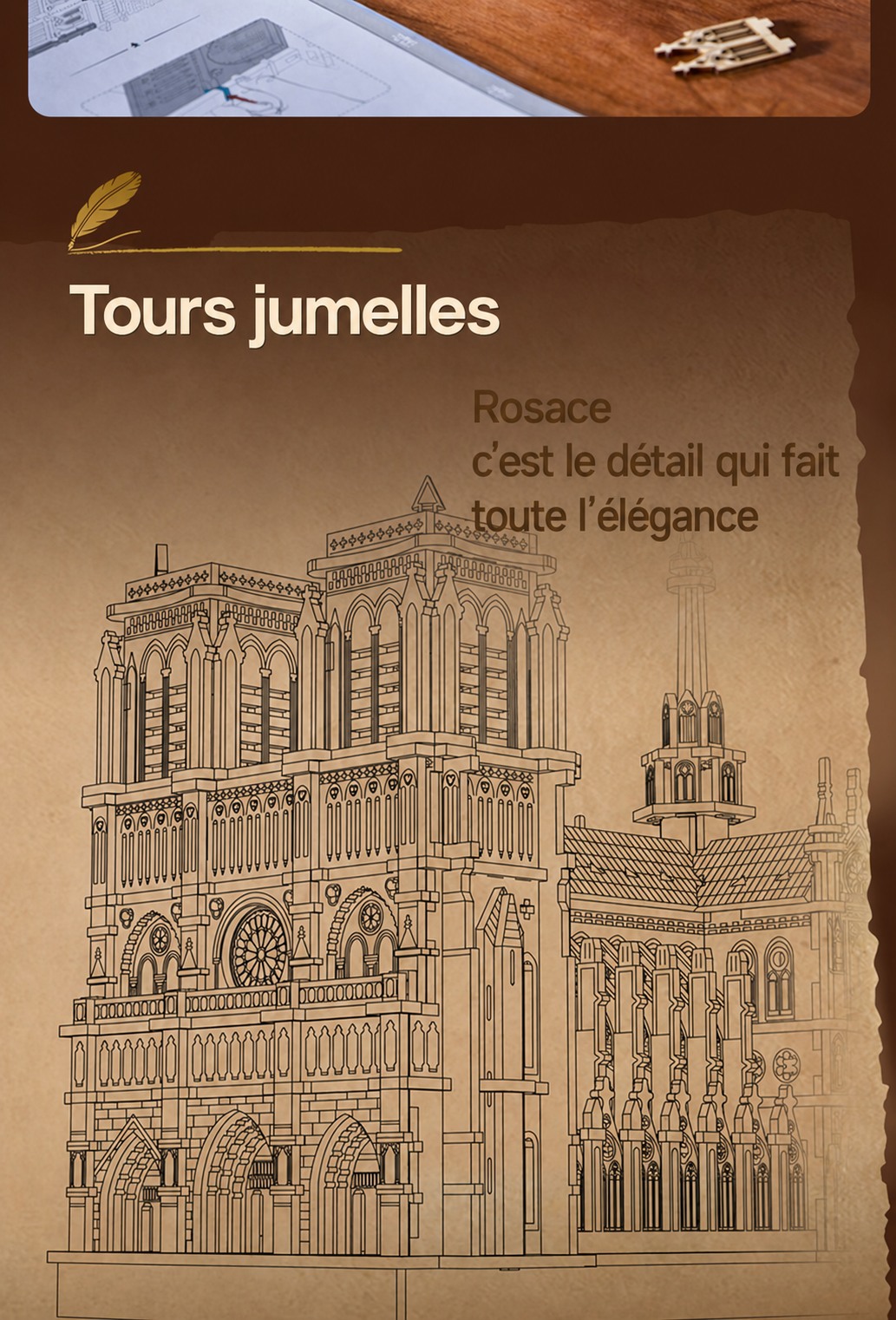 Paris Cathedral twin bell tower architectural detail illustration