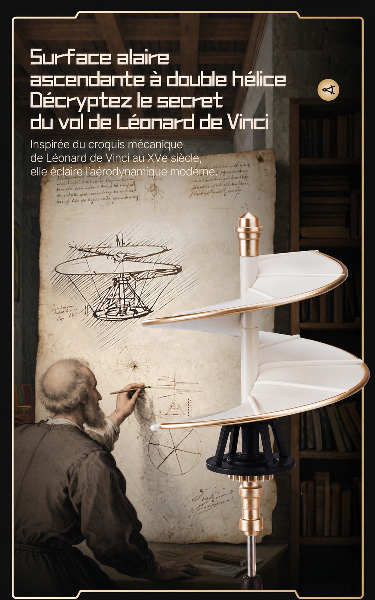Da Vinci Helicopter transmission gear et reduction motor activates industrial core