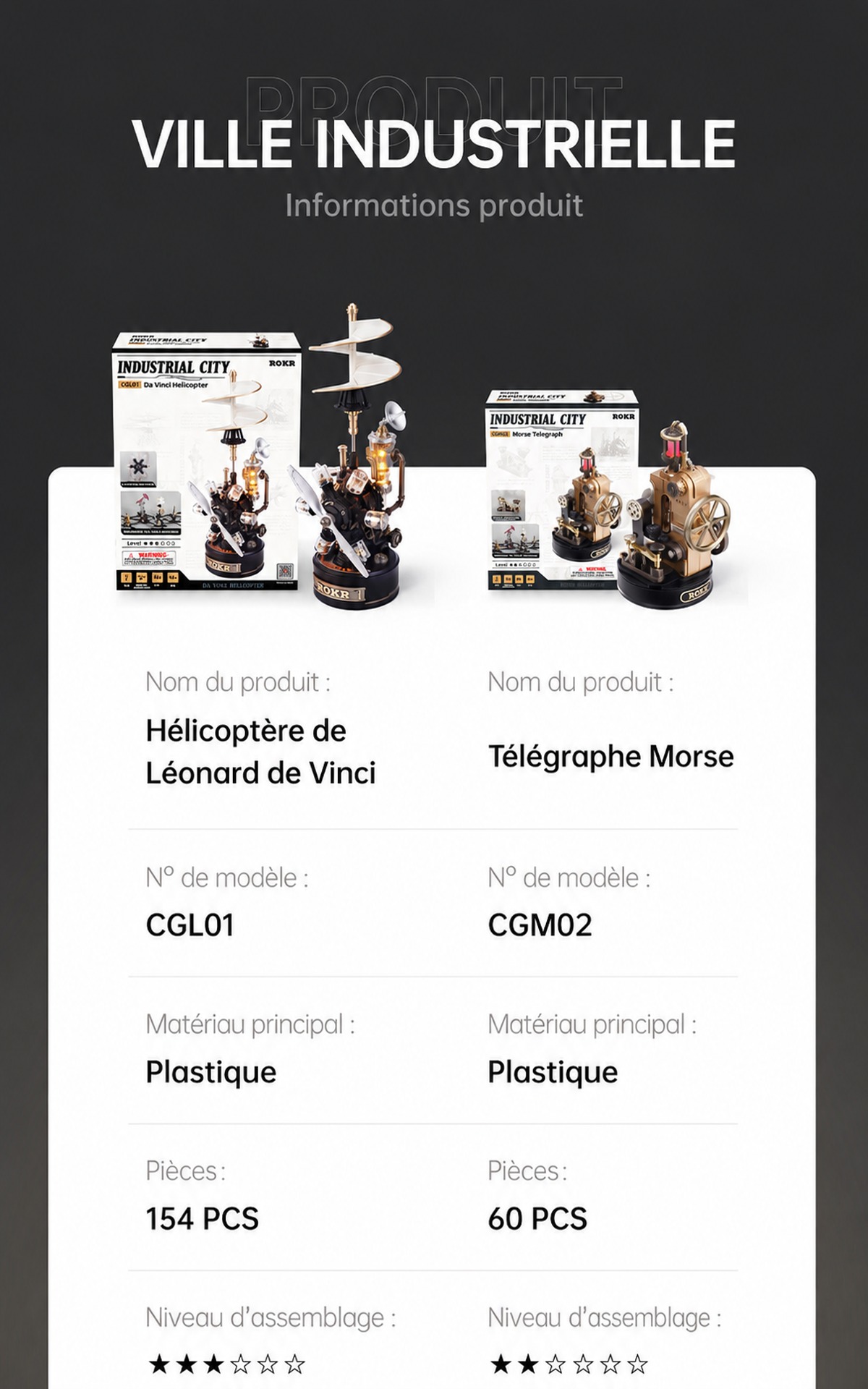 ROKR Helicoptere de Leonard de Vinci - puzzle 3D mecanique CGL01, visuel de detail 8