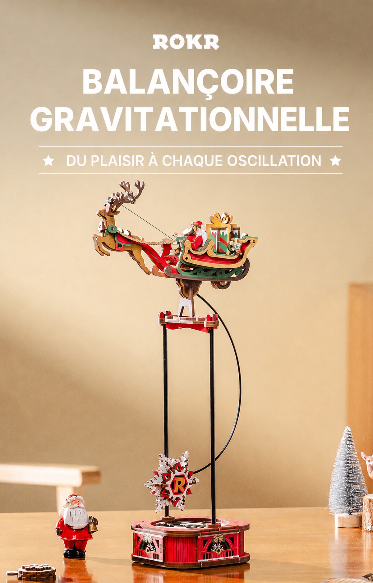 ROKR Santa on Sleigh - jouet pendule puzzle 3D MCD05, visuel de detail 1