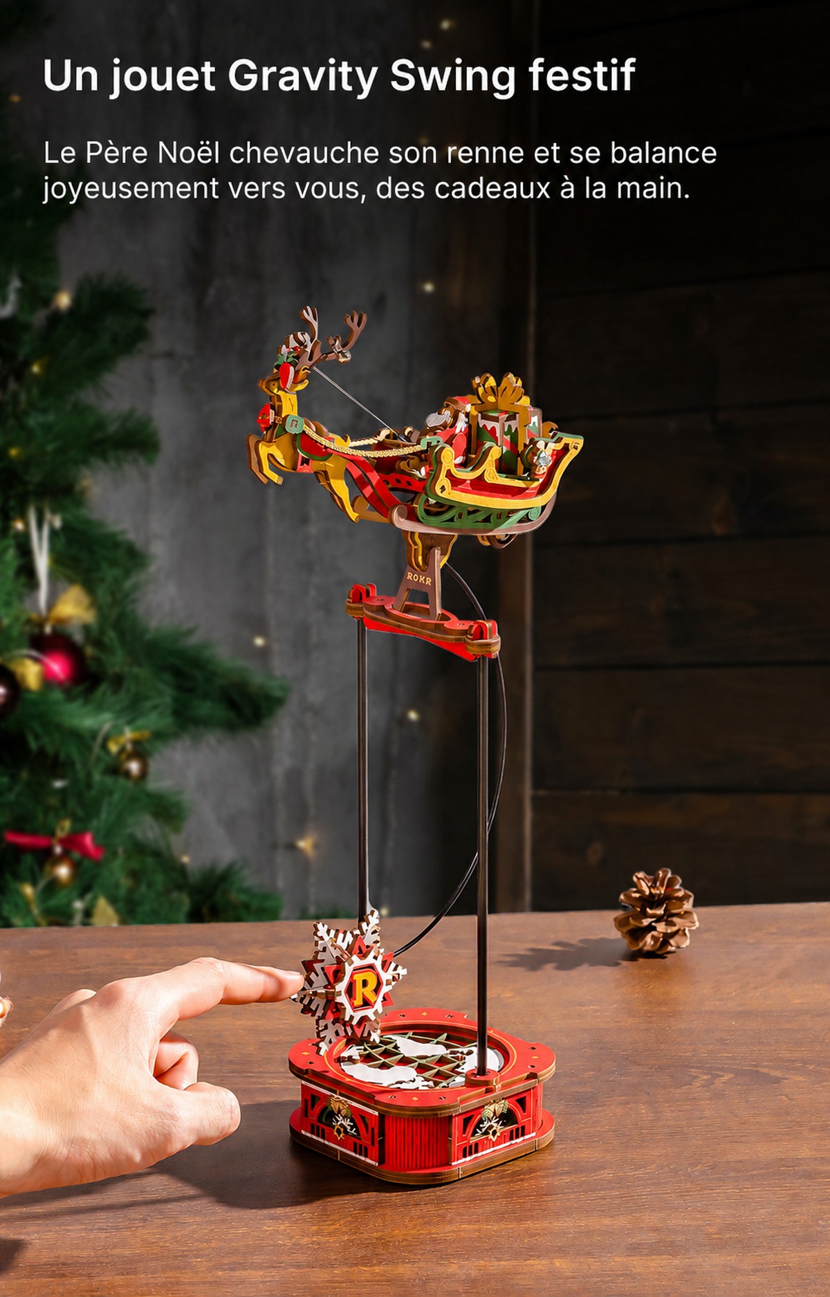 ROKR Santa on Sleigh - jouet pendule puzzle 3D MCD05, visuel de detail 3