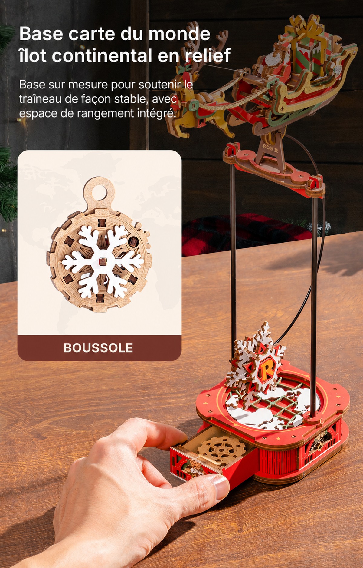 ROKR Santa on Sleigh - jouet pendule puzzle 3D MCD05, visuel de detail 4