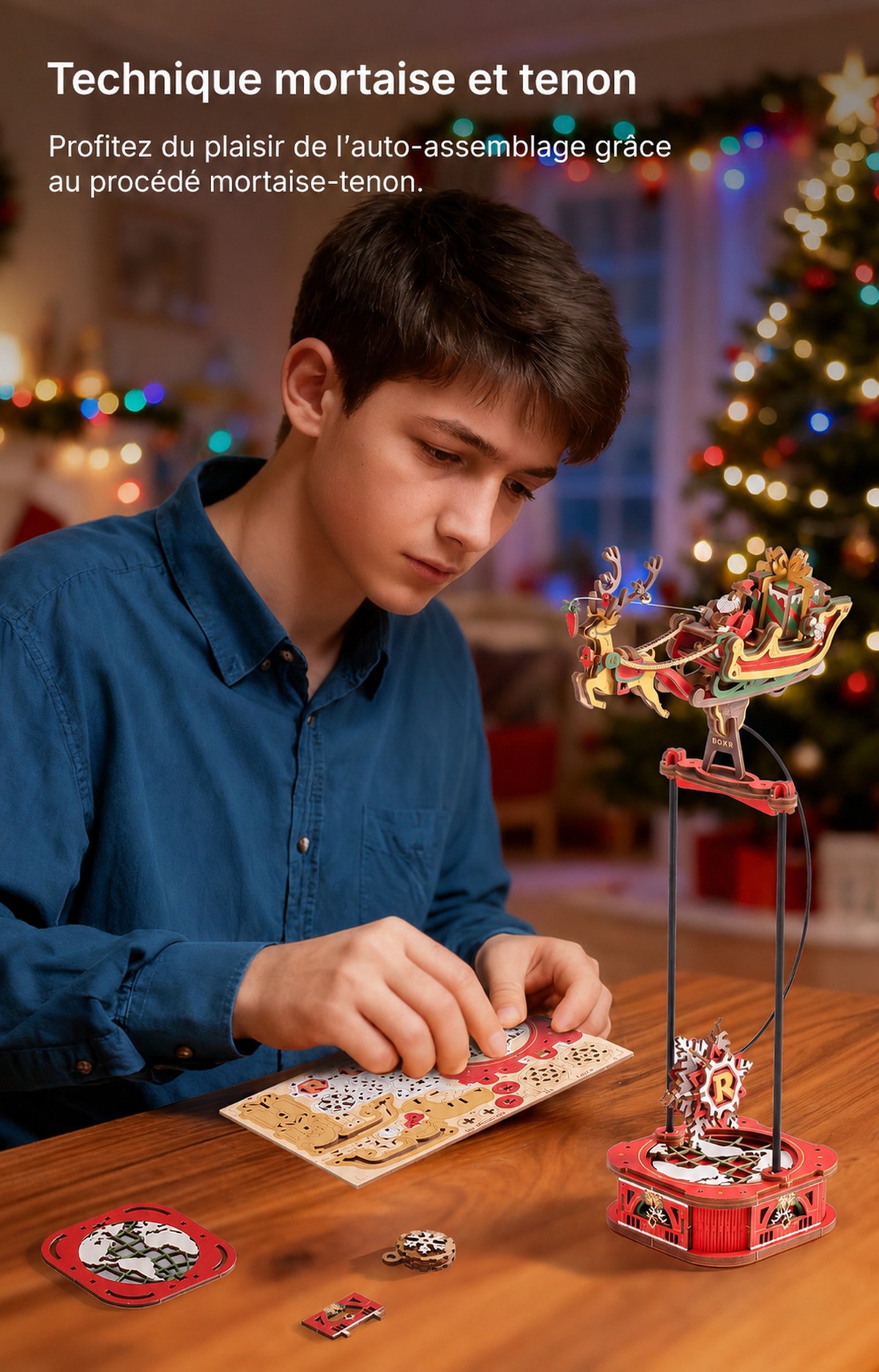 ROKR Santa on Sleigh - jouet pendule puzzle 3D MCD05, visuel de detail 6