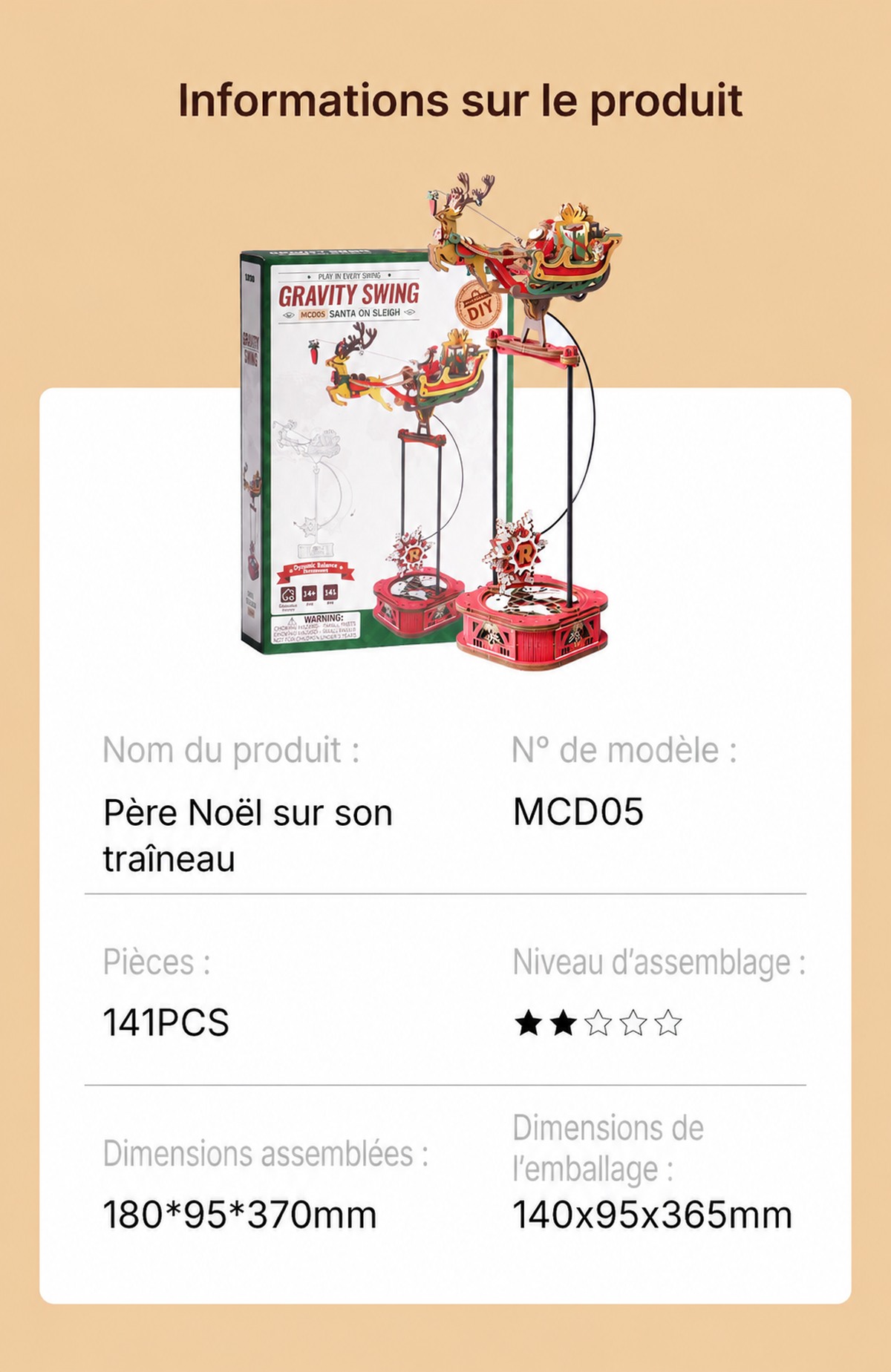 ROKR Santa on Sleigh - jouet pendule puzzle 3D MCD05, visuel de detail 7