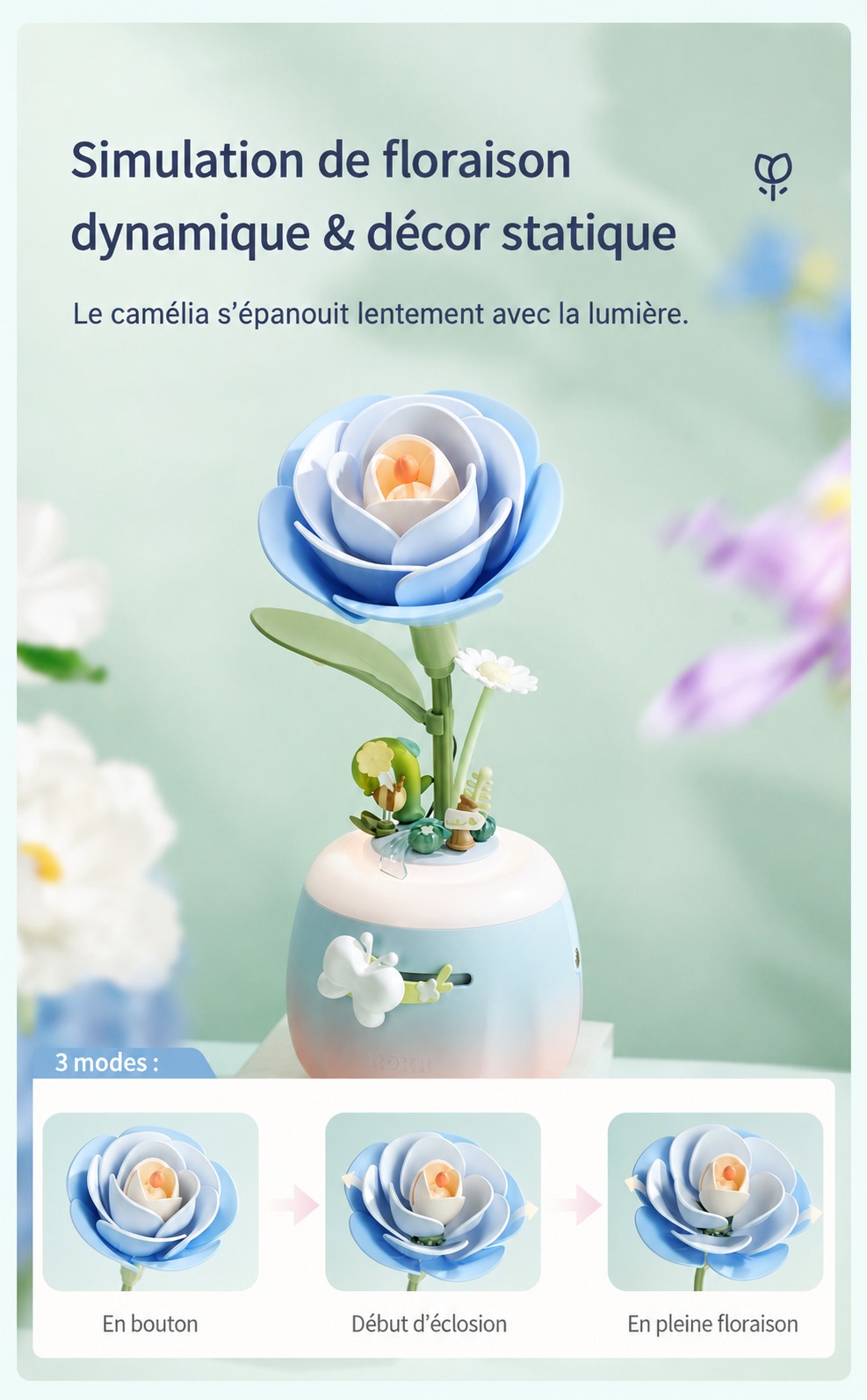 Starry Camellia Lamp dynamic blossom simulation et static decor presentation