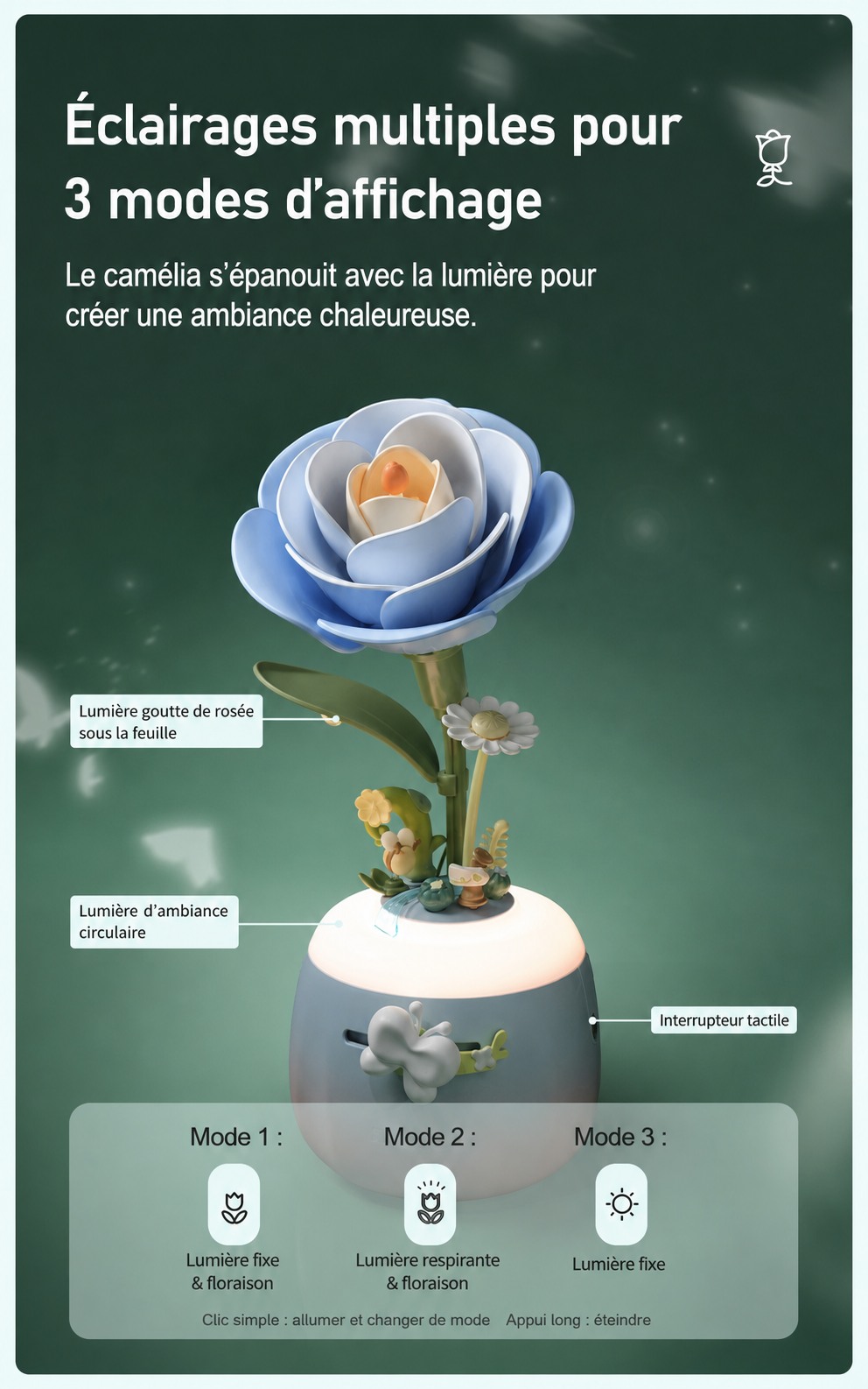 Starry Camellia Lamp avec three presentation modes et adjustable lighting