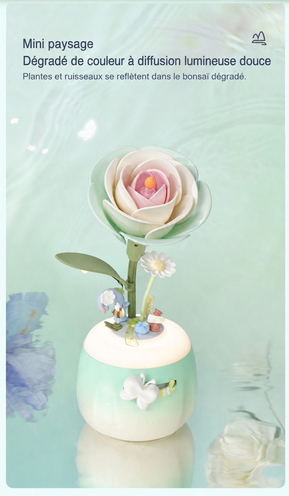 Minty Camellia Lamp wall letscape design avec soft light reflection