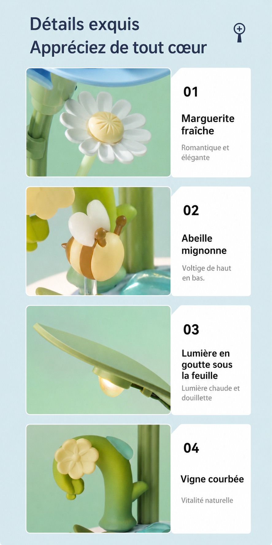 ROKR Minty Camellia Lamp - veilleuse fleur puzzle 3D AF02S, visuel de detail 7