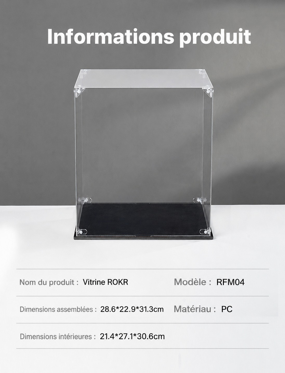 ROKR Vitrine RFM04 - couvercle antipoussiere en acrylique pour puzzles 3D, visuel de detail 4