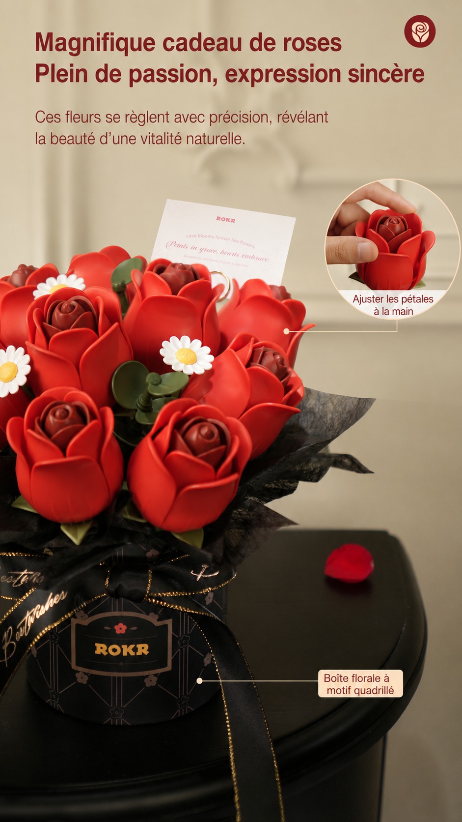 Red Rose Bouquet easy assemblage experience avec gift box et flower pieces