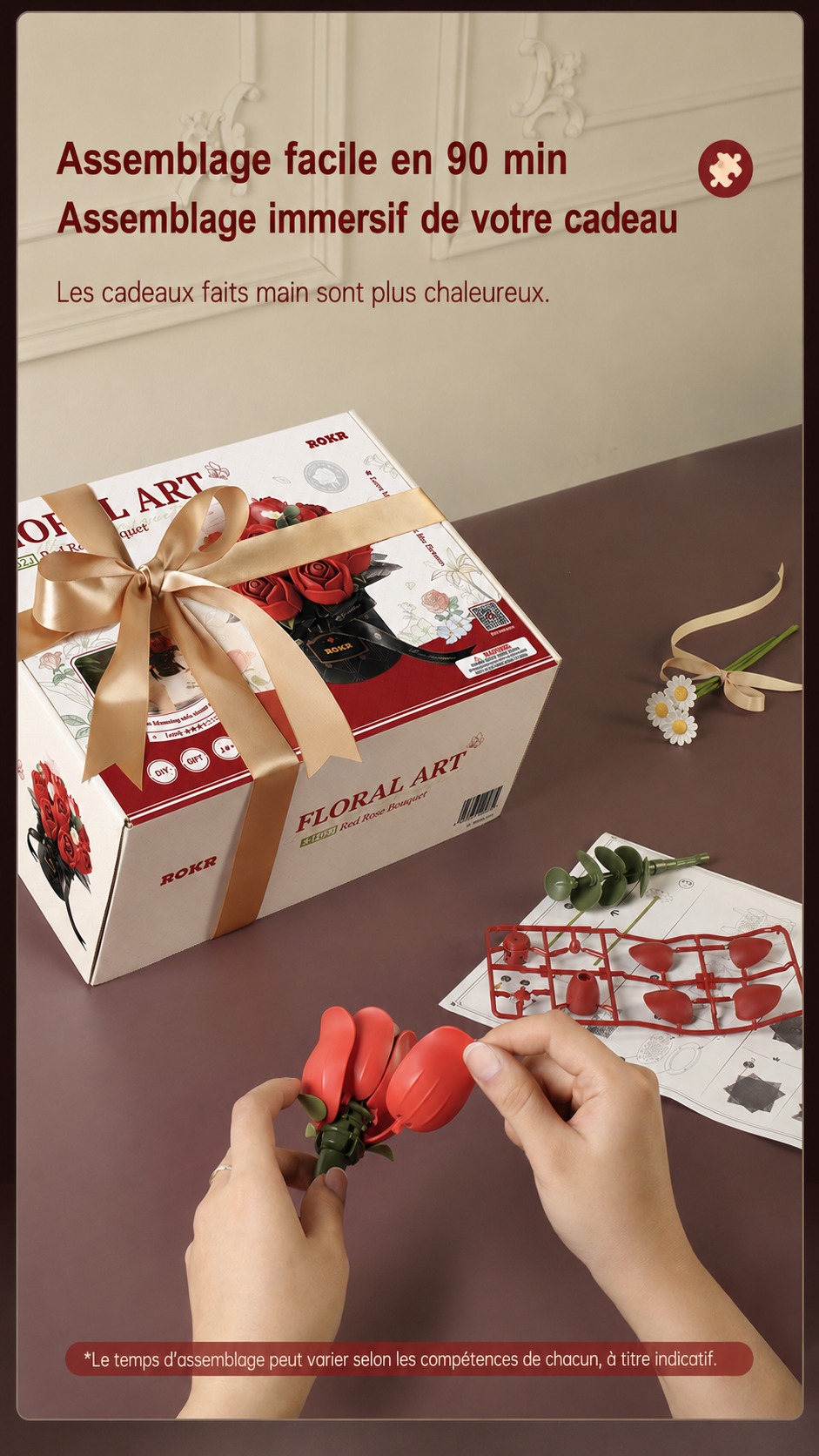 ROKR Red Rose Bouquet - bouquet de fleurs DIY puzzle 3D AF02J, visuel de detail 7
