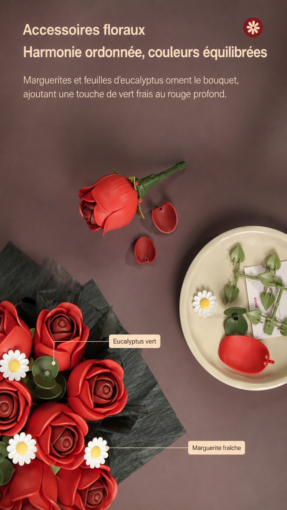 ROKR Red Rose Bouquet - bouquet de fleurs DIY puzzle 3D AF02J, visuel de detail 8