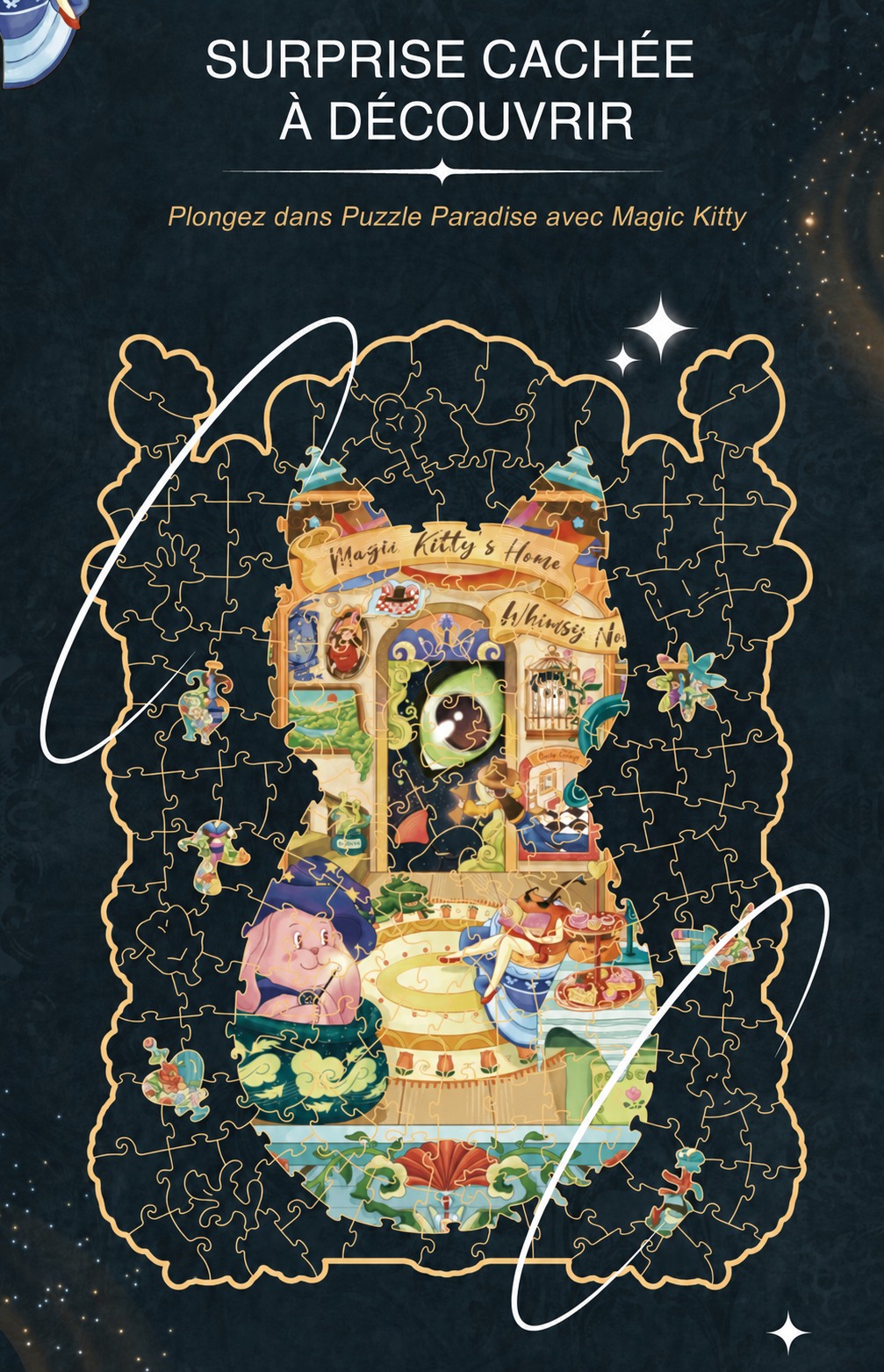 Magic Kitty's Home hidden surprise puzzle artwork avec highlighted shapes