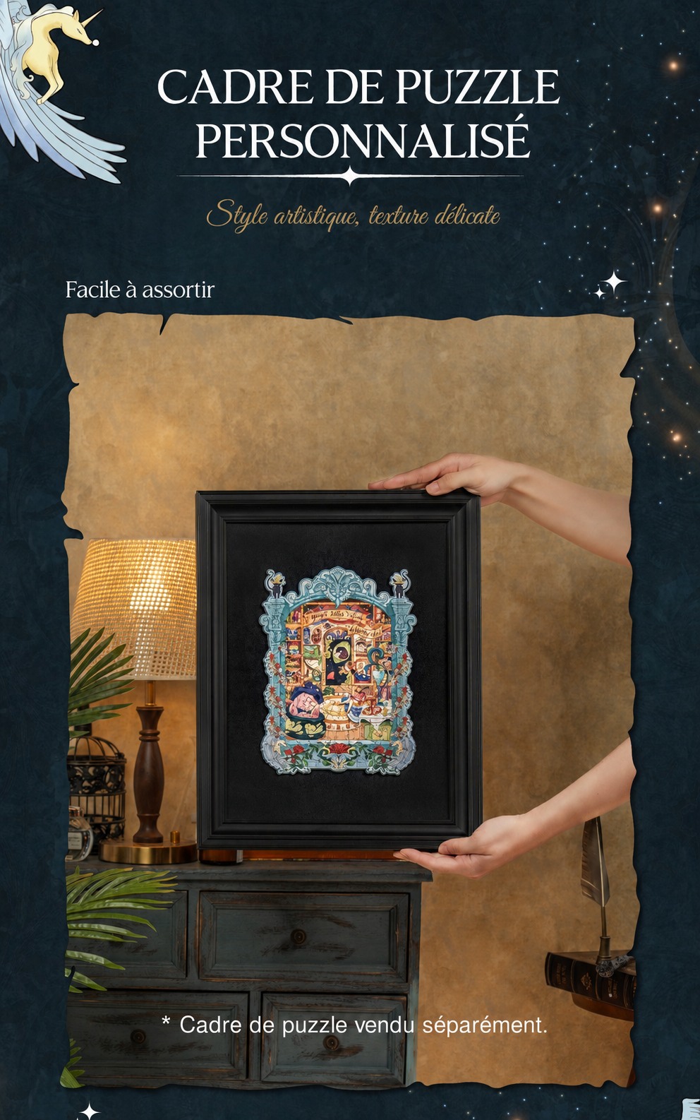 Magic Kitty's Home customized puzzle frame matched to shaped artwork
