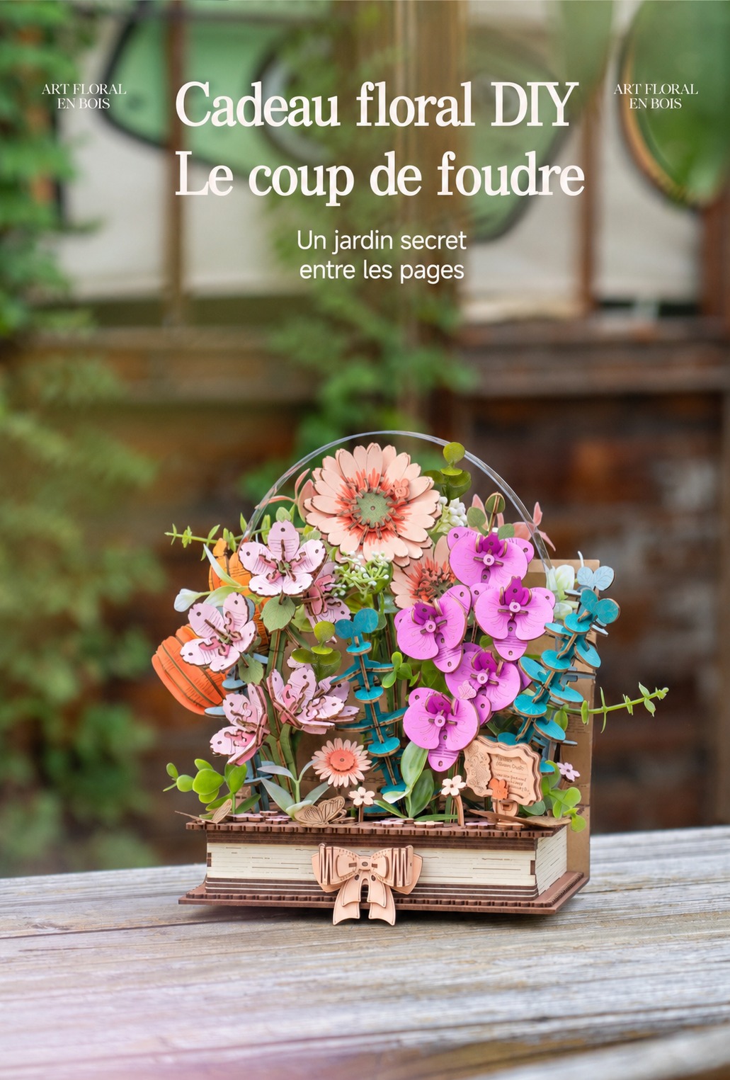 Rowood Wooden Blooming Book TW04H hero image avec floral arrangement