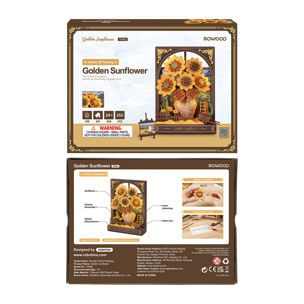 Emballage Rowood Golden Tournesol TH002 recto et verso avec détails du produit