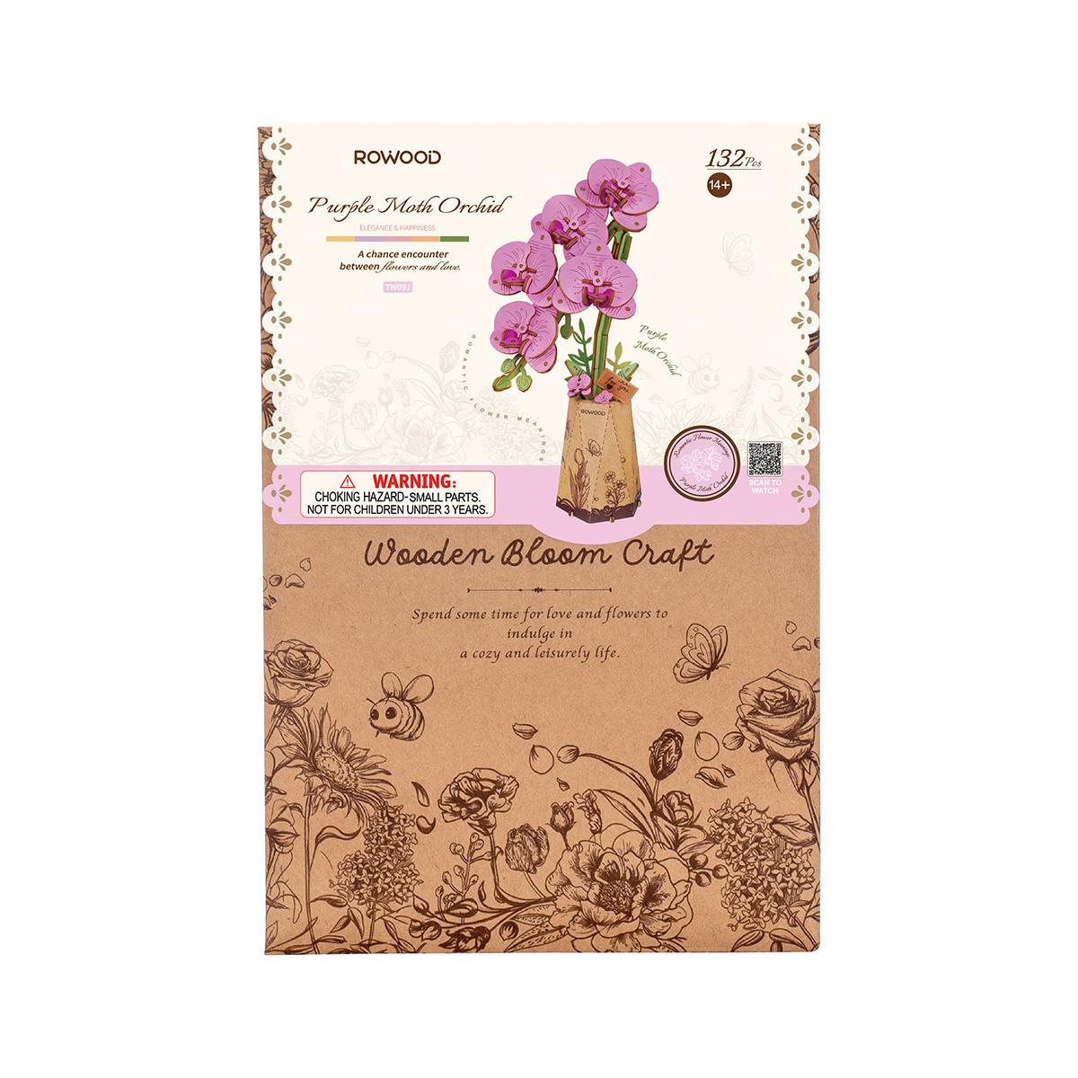 Rowood – fleur en bois à faire soi-même, orchidée papillon violette, TW091