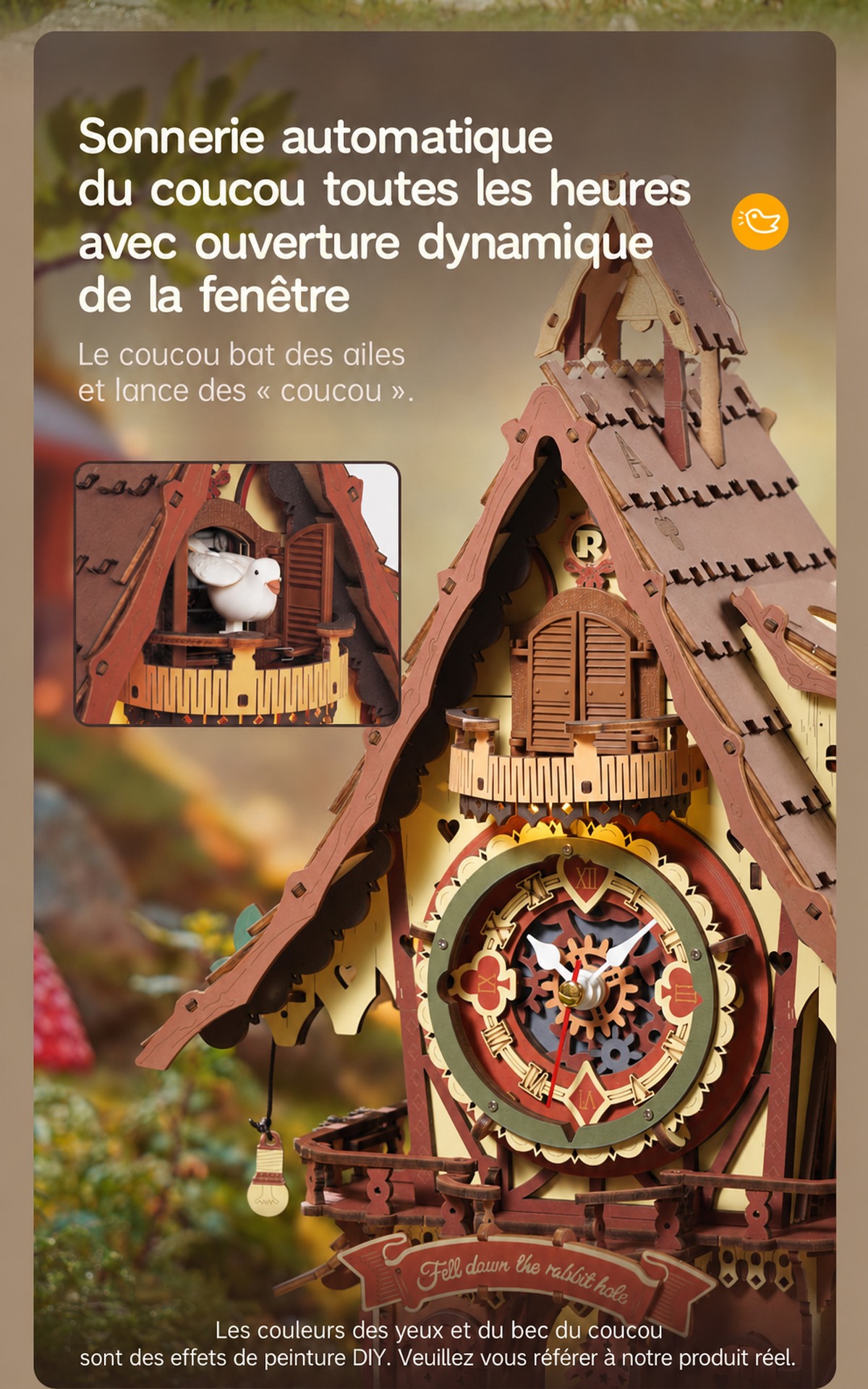 ROKR Cuckoo Clock cover avec detailed wooden house et forest theme