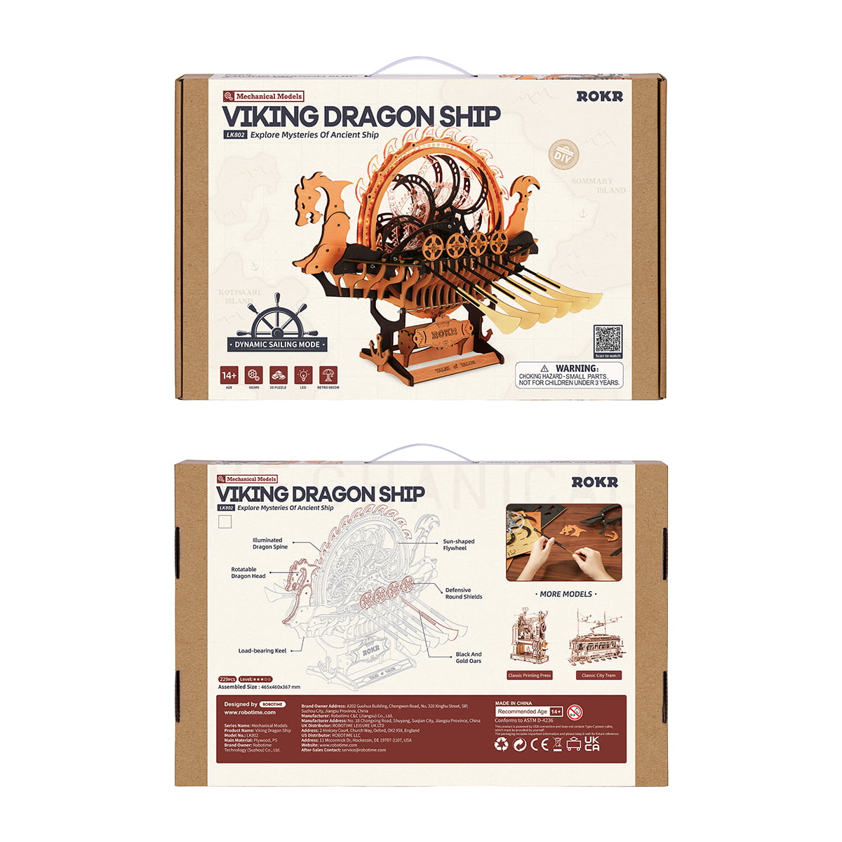 Emballage ROKR Viking Dragon Ship LK802 recto et verso avec détails du produit