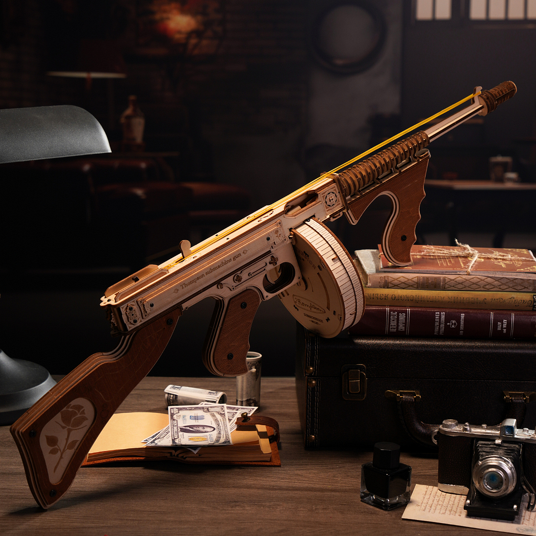 Pistolet-jouet mitraillette Thompson ROKR puzzle 3D en bois LQB01