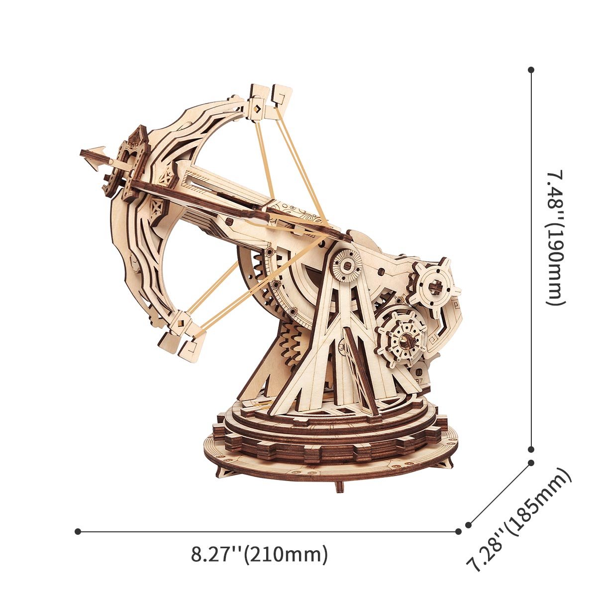 Graphique de taille ROKR Siege Heavy Ballista KW401 montrant une longueur de 210 mm et une hauteur de 190 mm