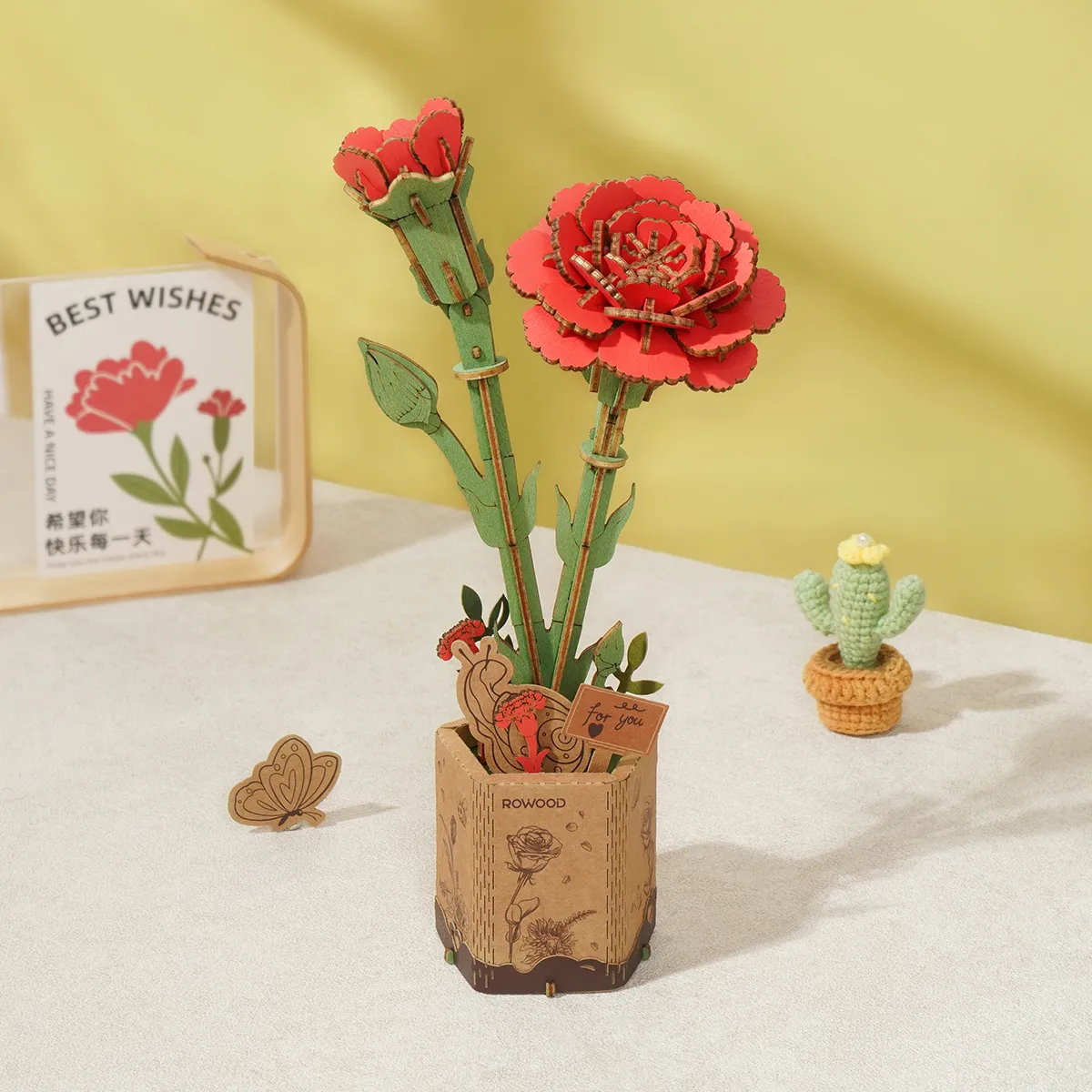 Rowood Red Carnation TW052 bouquet de fleurs en bois image du produit