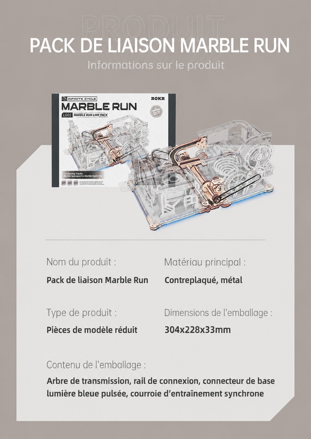 ROKR Marble Run Link Pack LG01, connexion des modeles Spaceport et Night City
