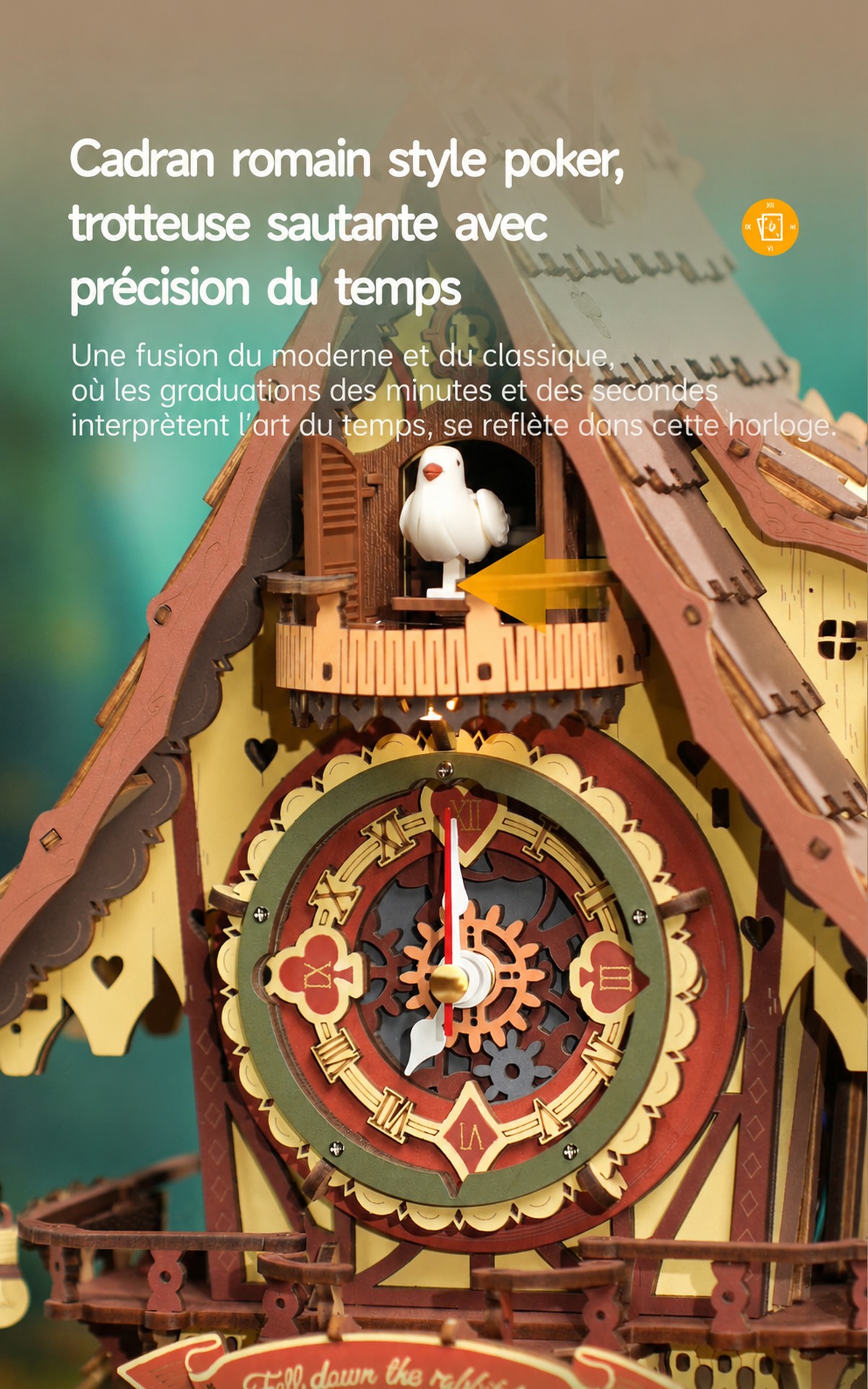 ROKR Cuckoo Clock cover avec detailed wooden house et forest theme