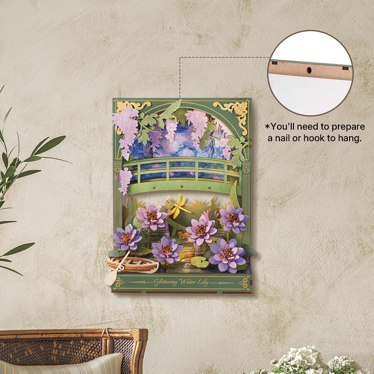 Rowood Glittering Water Lily TH001 présentoir mural avec rappel de crochet