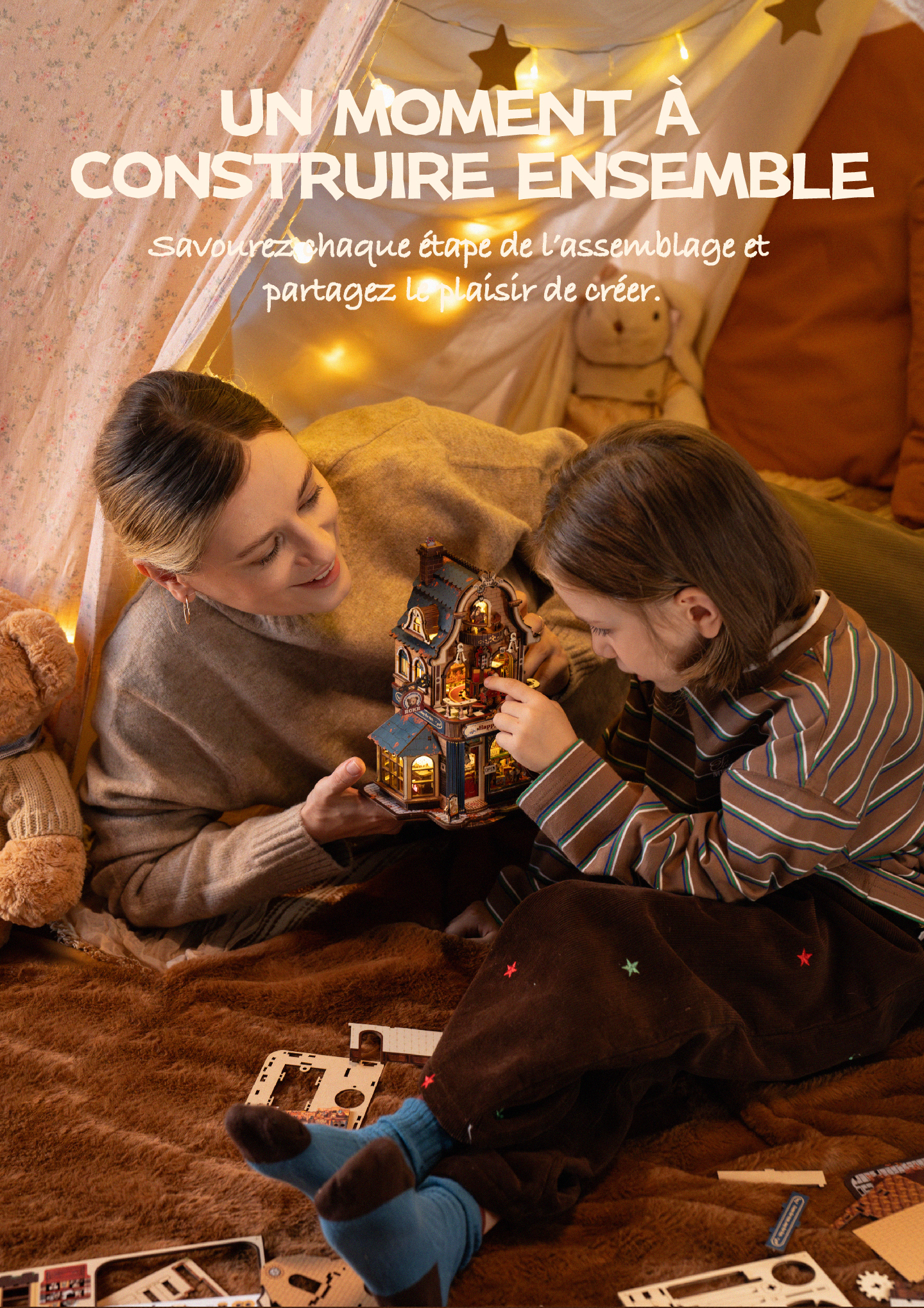 Modèle terminé et présentation détaillée de ROKR Happyduke Toys EAM01 - Maquette en Bois 3D, SKU EAM01