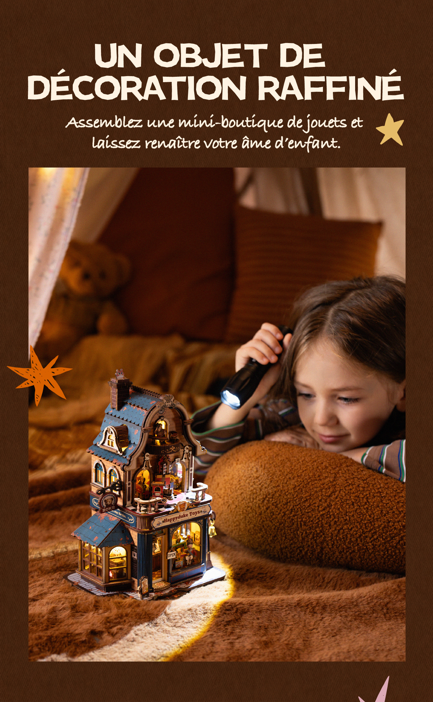Modèle terminé et présentation détaillée de ROKR Happyduke Toys EAM01 - Maquette en Bois 3D, SKU EAM01