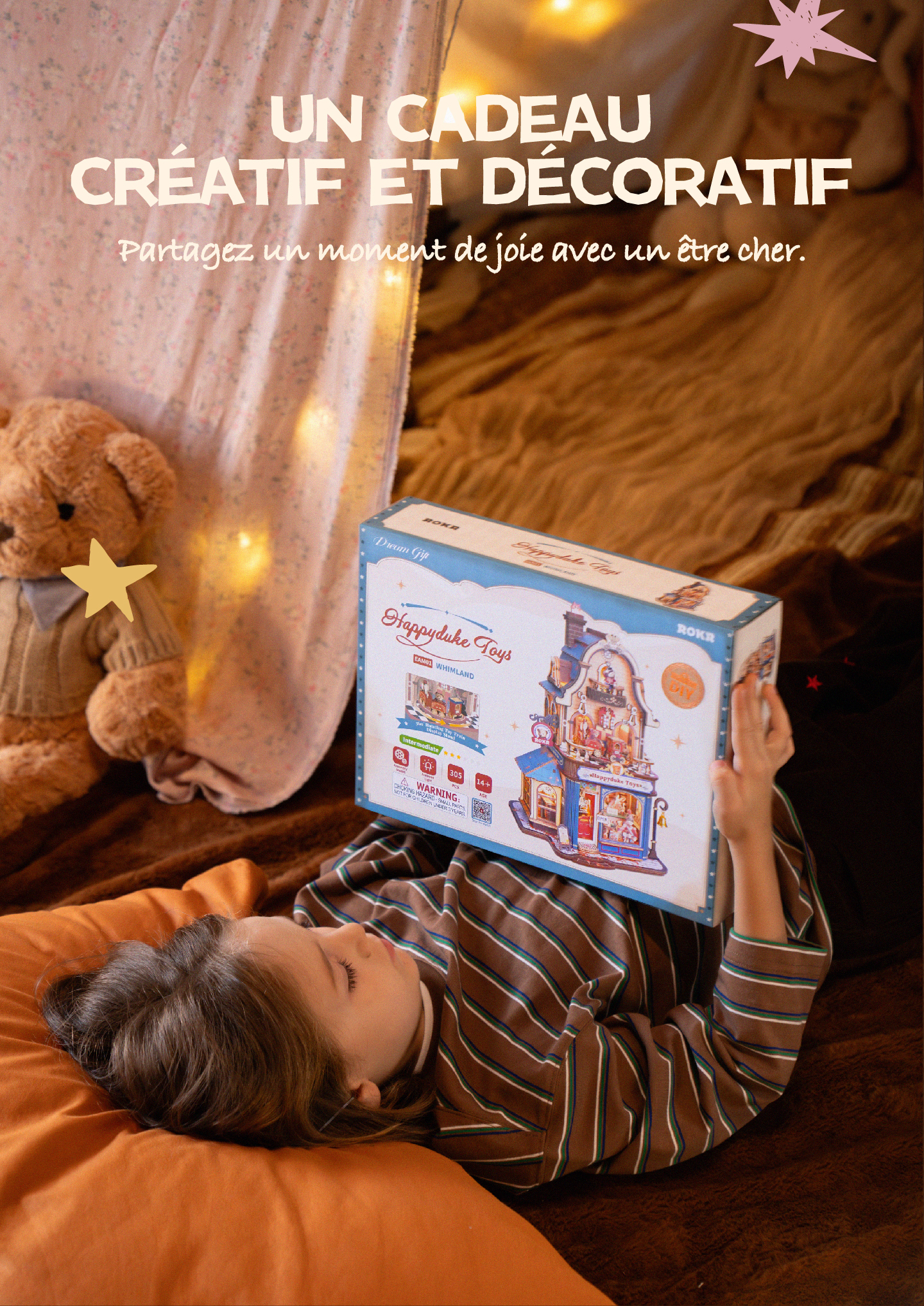 Modèle terminé et présentation détaillée de ROKR Happyduke Toys EAM01 - Maquette en Bois 3D, SKU EAM01