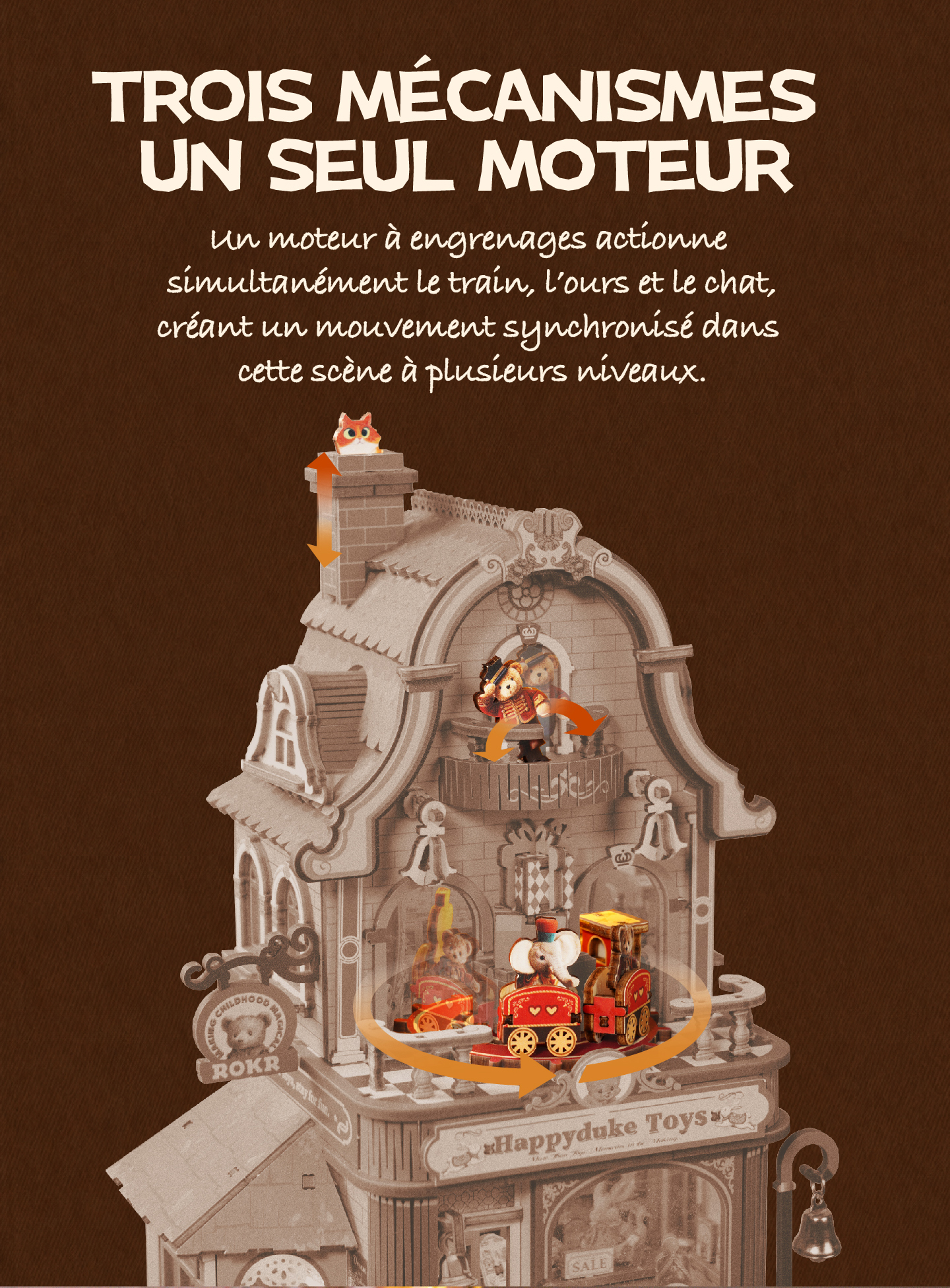 Modèle terminé et présentation détaillée de ROKR Happyduke Toys EAM01 - Maquette en Bois 3D, SKU EAM01