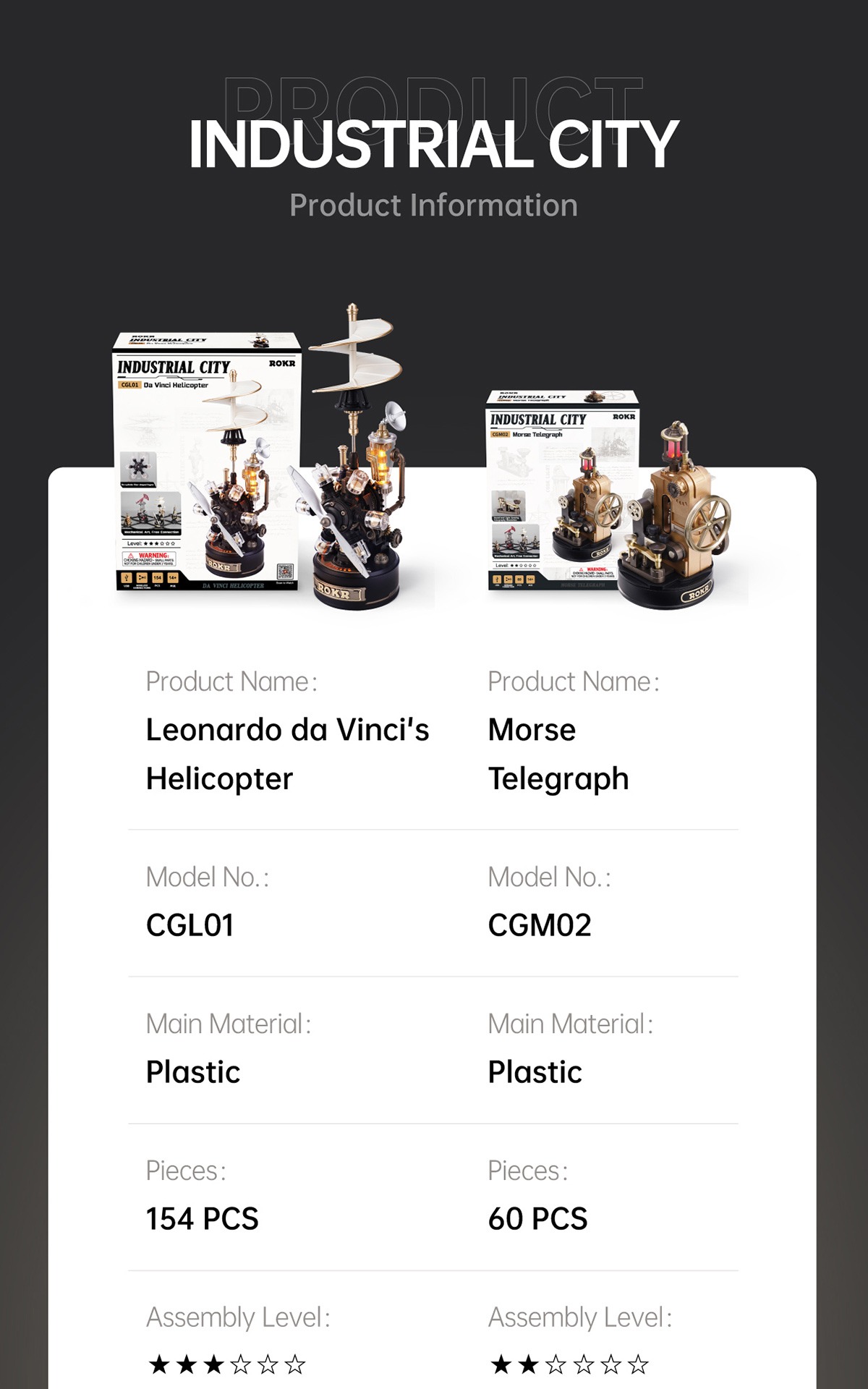 Da Vinci Helicopter CGL01 informations produit avec plastic material et 154 pieces, compared avec Morse Telegraph CGM02