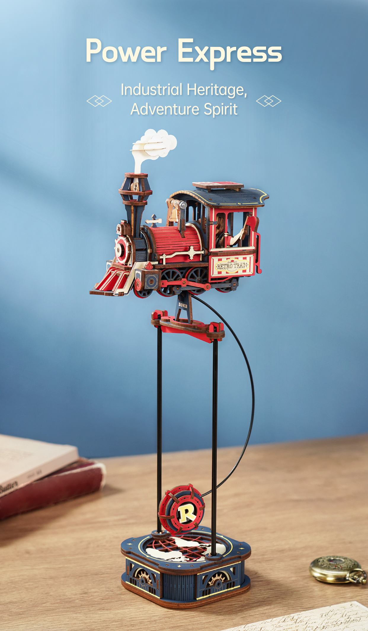 Modèle terminé et présentation détaillée de ROKR Power Express MCD07 - Puzzle 3D pendule d'équilibre, SKU MCD07