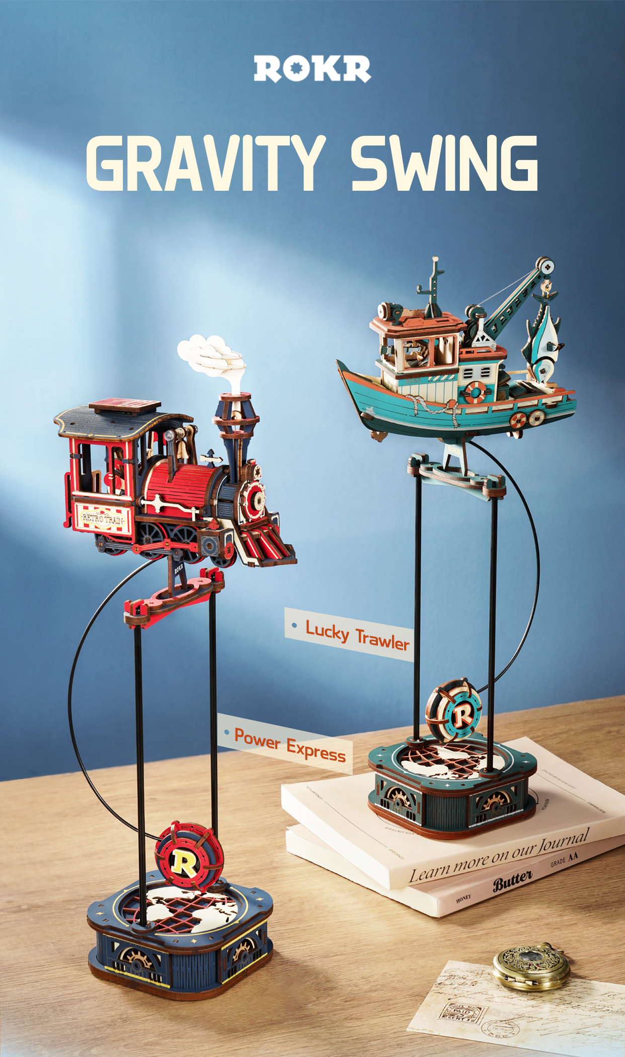 Modèle terminé et présentation détaillée de ROKR Power Express MCD07 - Puzzle 3D pendule d'équilibre, SKU MCD07