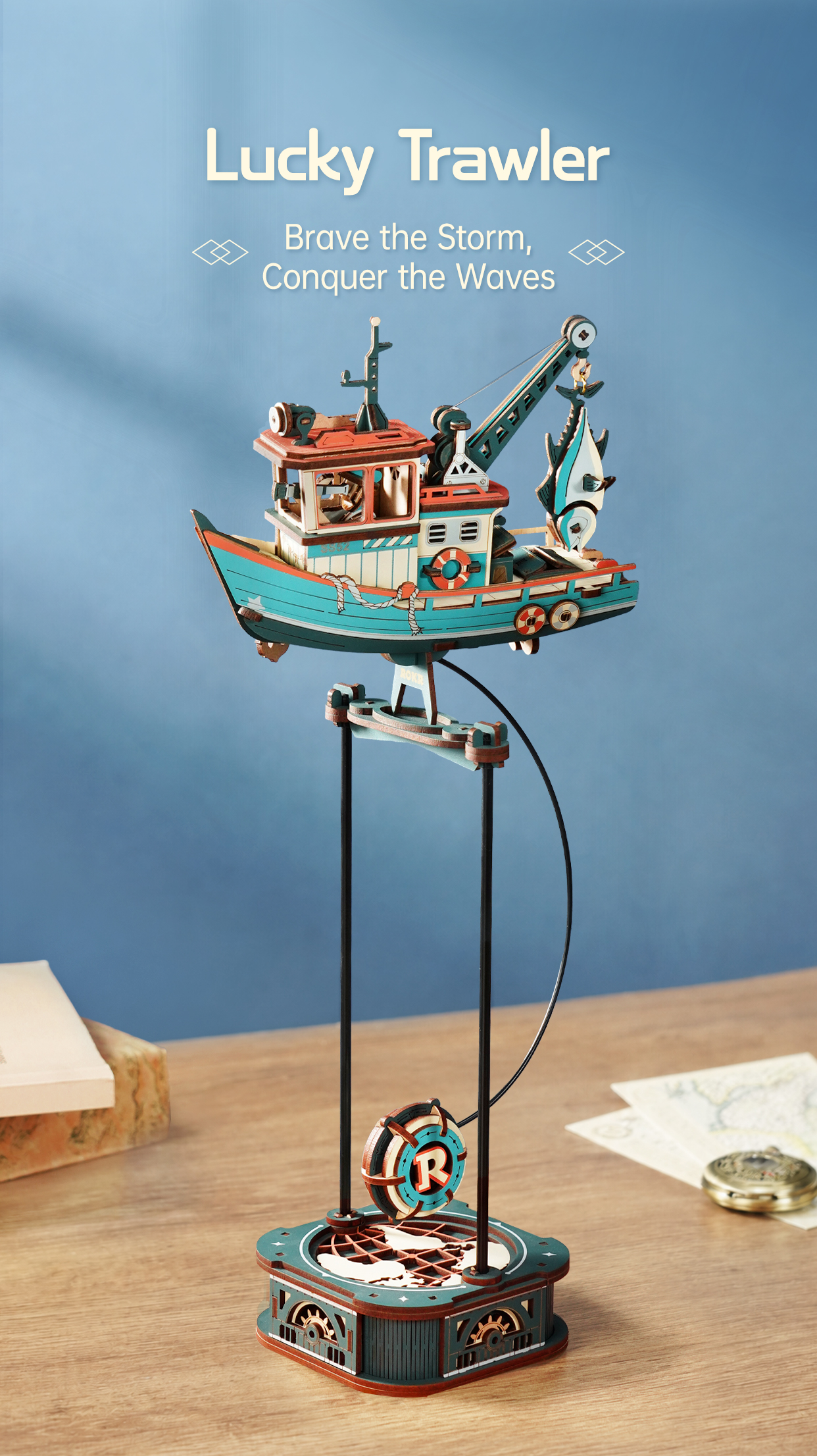 Modèle terminé et présentation détaillée de ROKR Lucky Trawler MCD08 – Balancier pendule Puzzle 3D, SKU MCD08