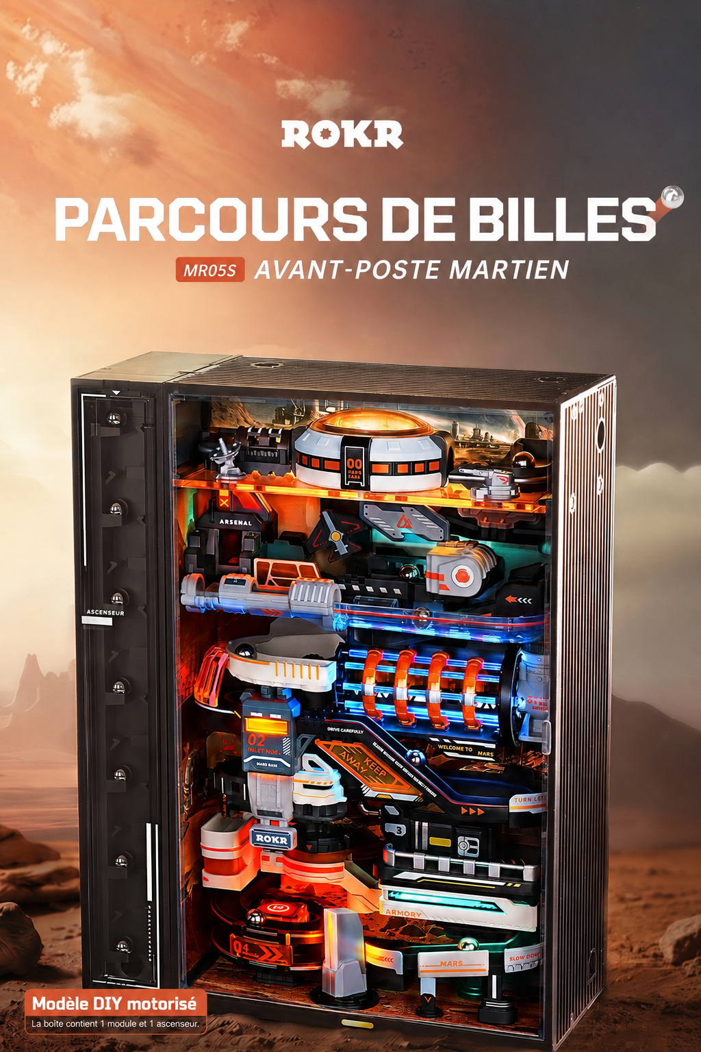 Modèle terminé et présentation détaillée de ROKR Avant-poste Martien MR05S - Circuit de billes mécanique 3D, SKU MR05S