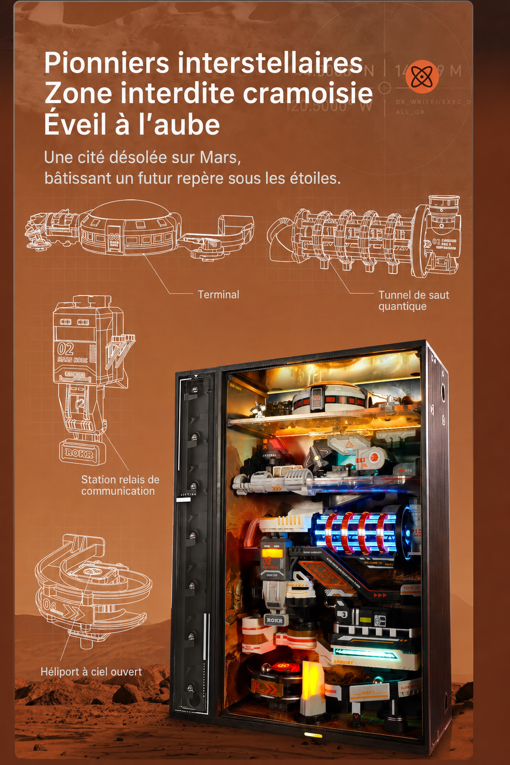 Modèle terminé et présentation détaillée de ROKR Avant-poste Martien MR05S - Circuit de billes mécanique 3D, SKU MR05S