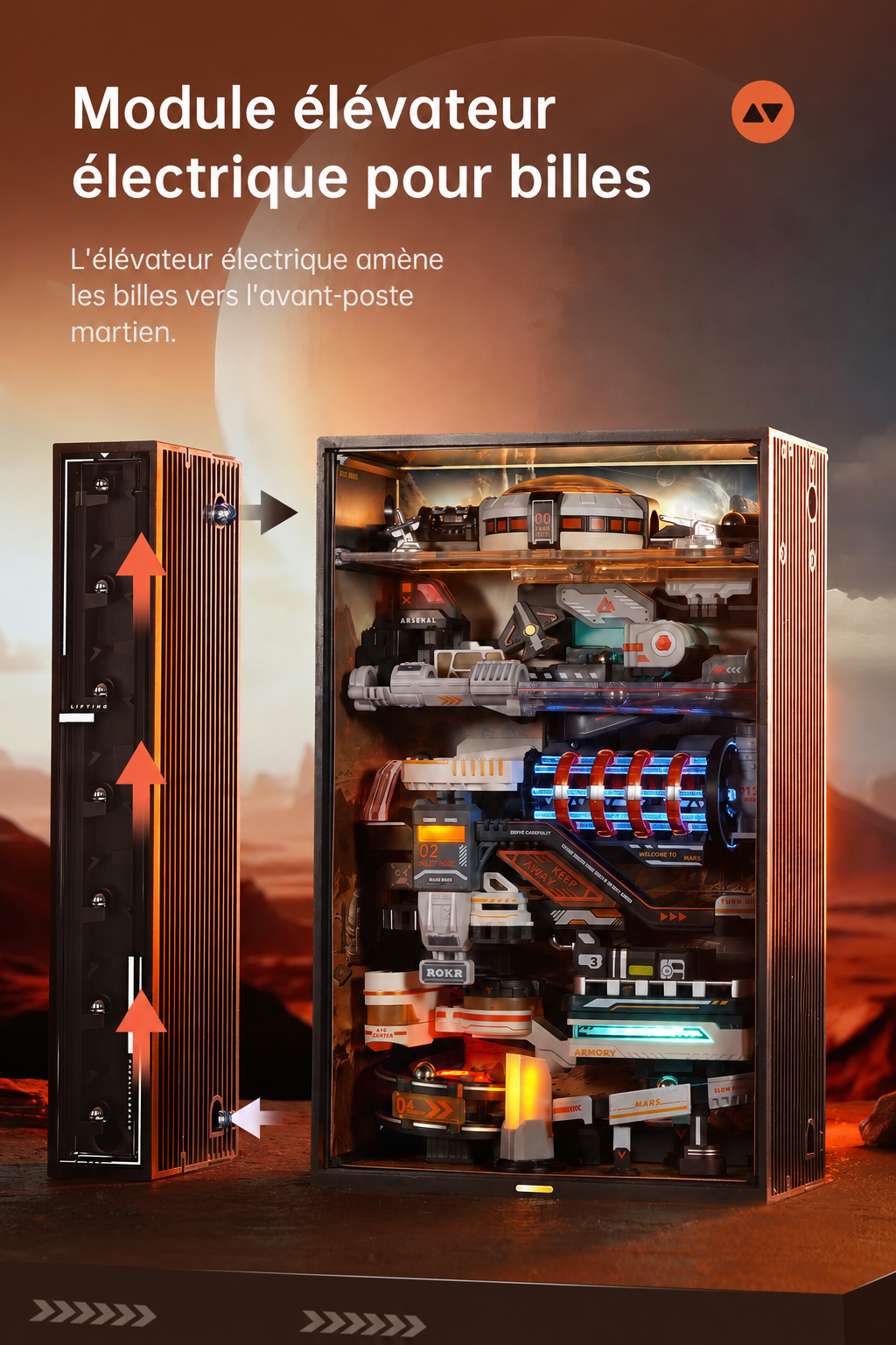 Modèle terminé et présentation détaillée de ROKR Avant-poste Martien MR05S - Circuit de billes mécanique 3D, SKU MR05S