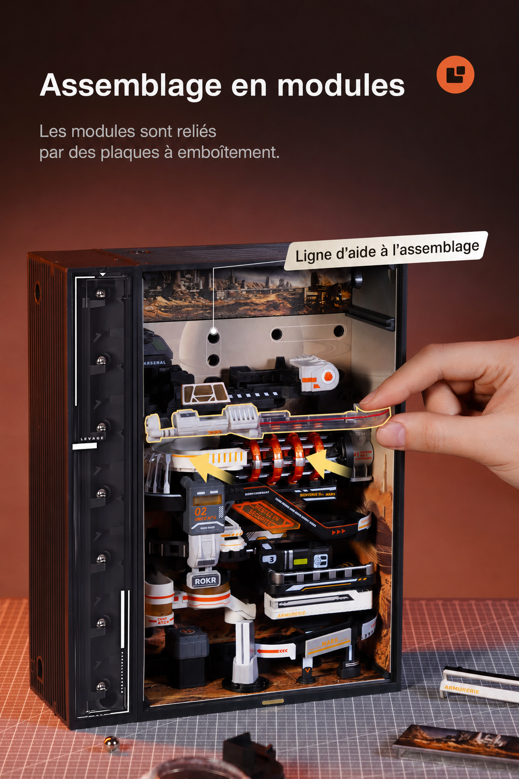 Modèle terminé et présentation détaillée de ROKR Avant-poste Martien MR05S - Circuit de billes mécanique 3D, SKU MR05S