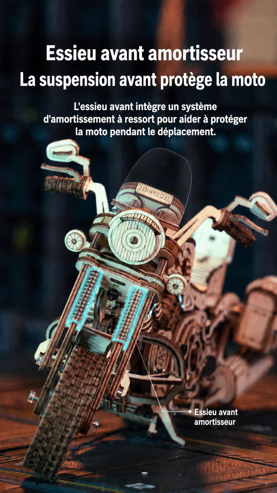 ROKR Cruiser Motorcycle - puzzle 3D en bois LK504, visuel de detail 2