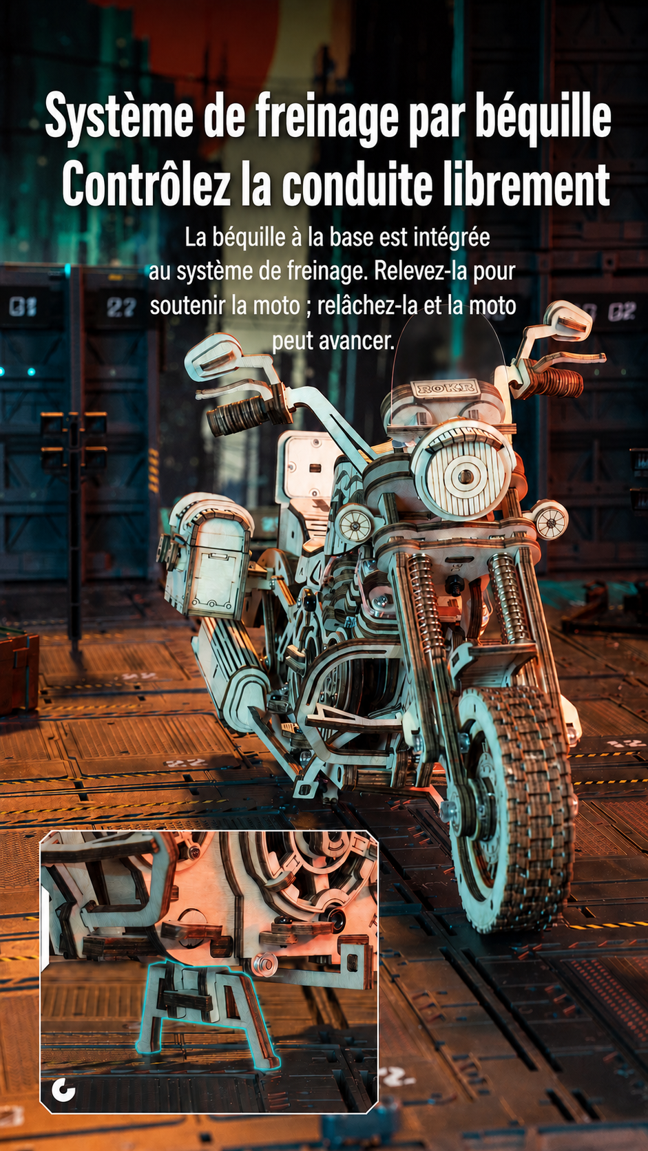 ROKR Cruiser Motorcycle - puzzle 3D en bois LK504, affiche principale du produit
