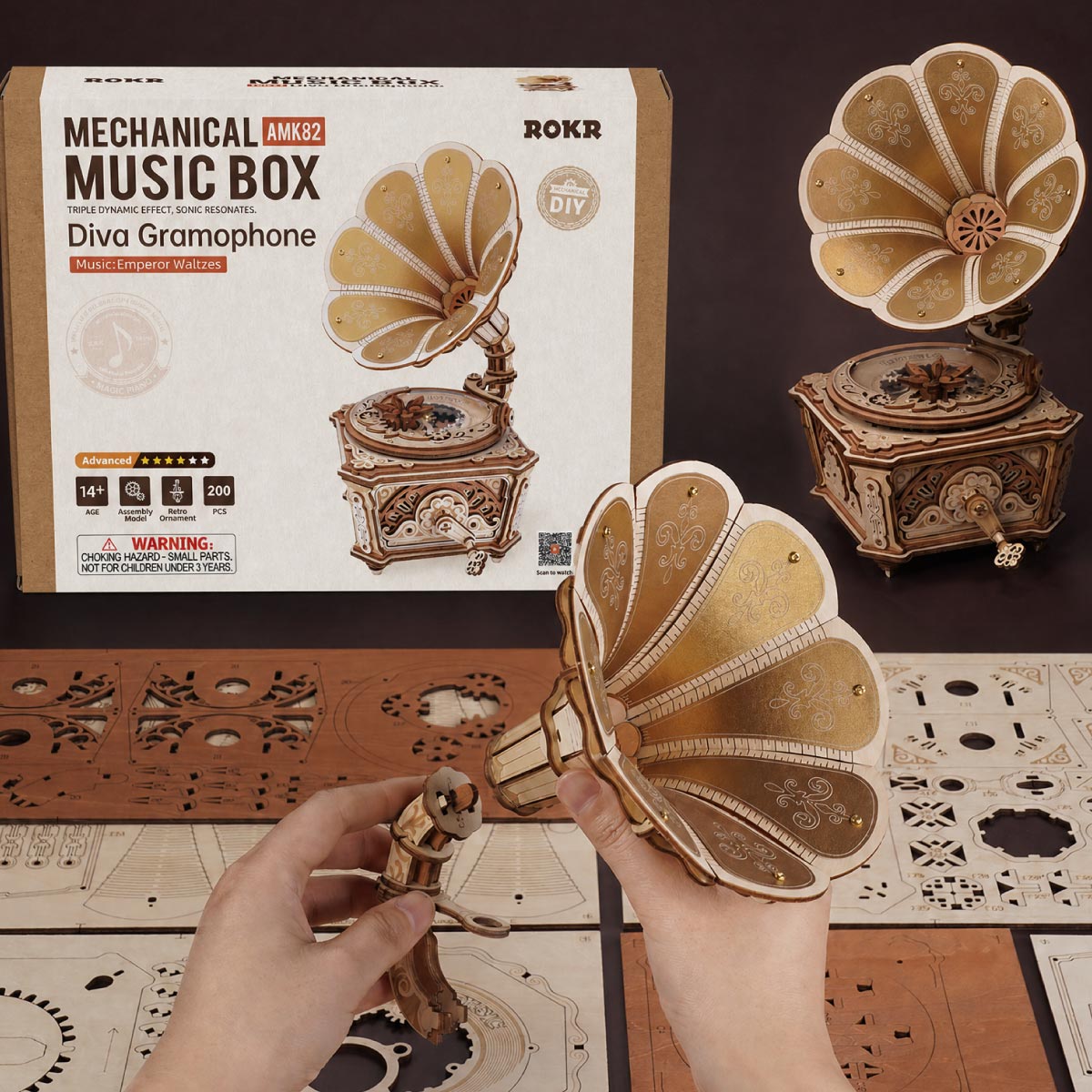 ROKR Diva Gramophone AMK82 - boîte à musique en bois