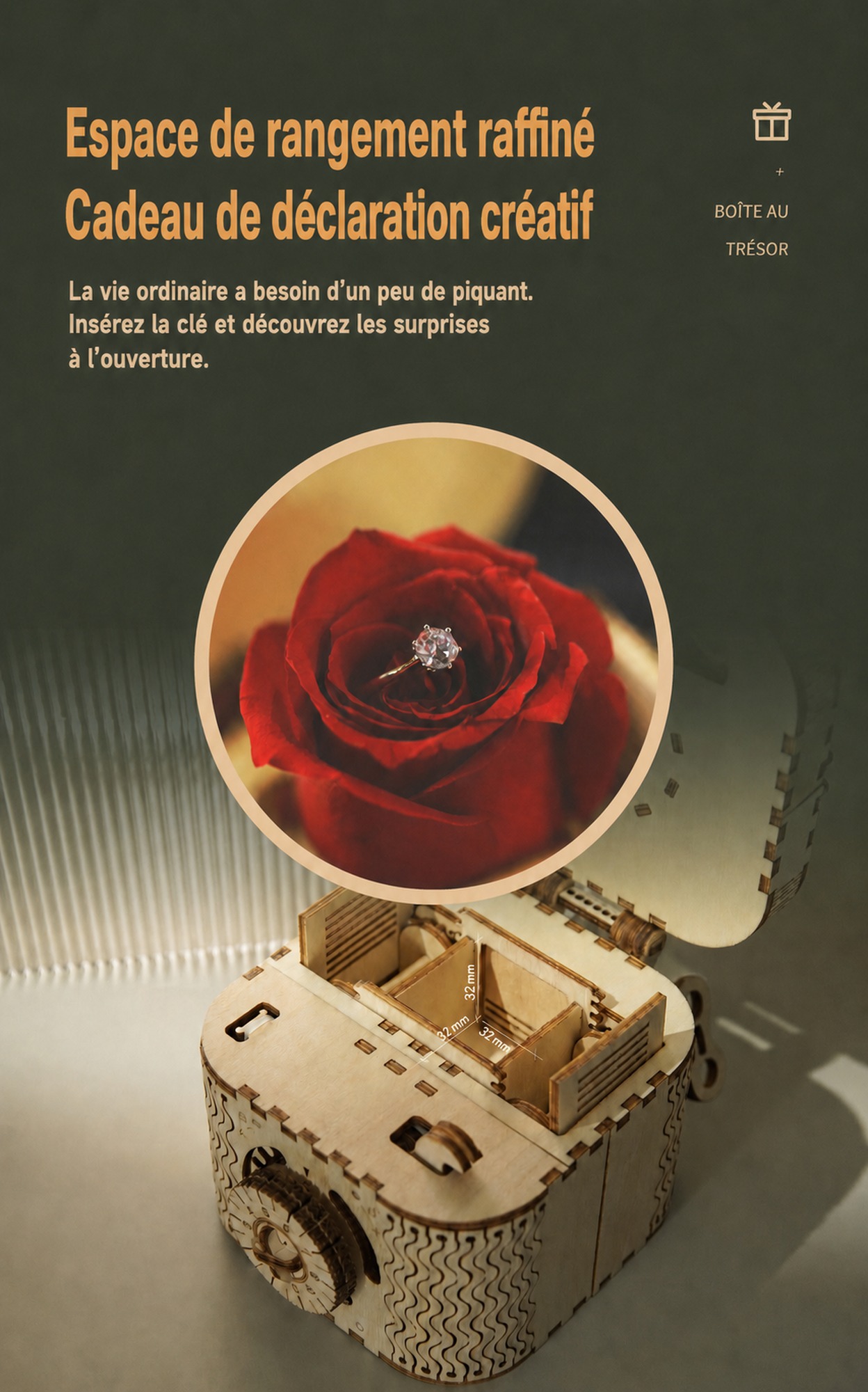 ROKR Treasure Box - puzzle 3D en bois LK502, detail du systeme de mot de passe et de verrouillage