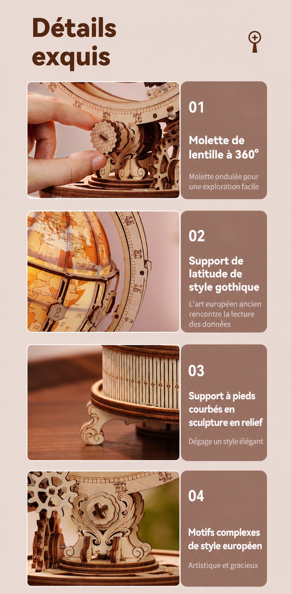 Luminous Globe ST003D informations produit avec 180 pieces et 167x203x293mm assembled size